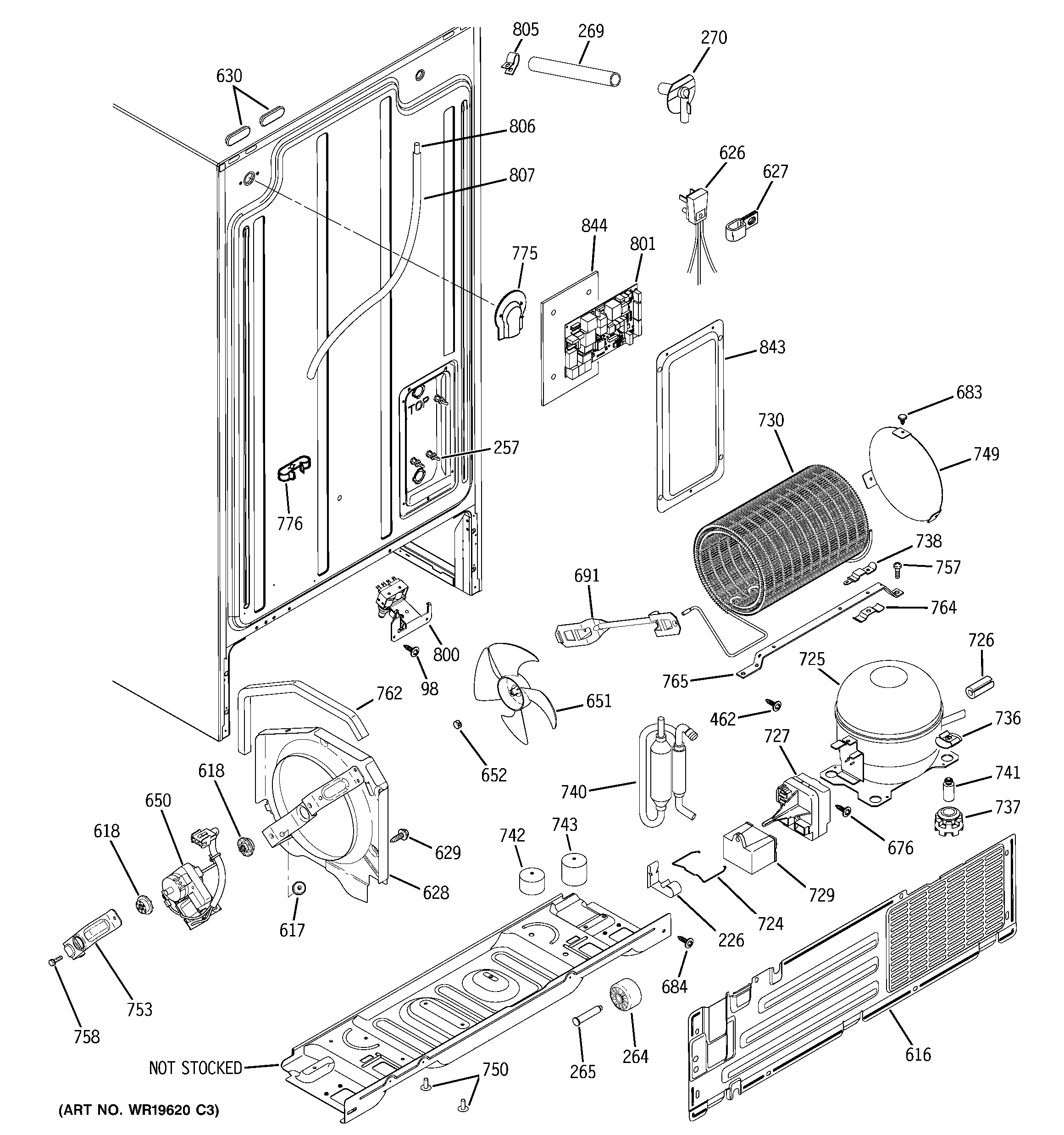GE GSS22JFPJWW sealed system & mother board diagram