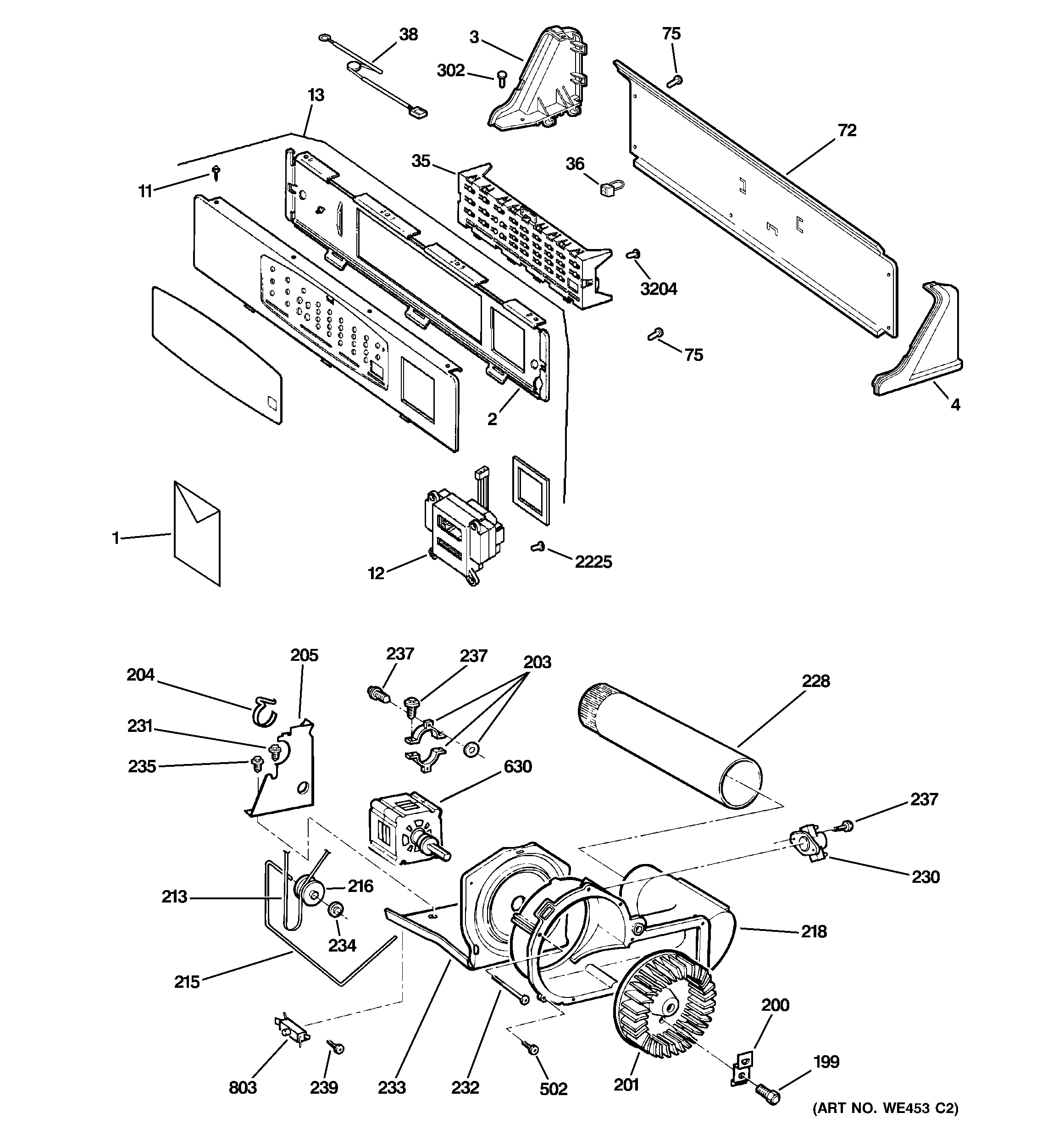GE DNCJ440GA1WC backsplash, blower & motor assembly diagram