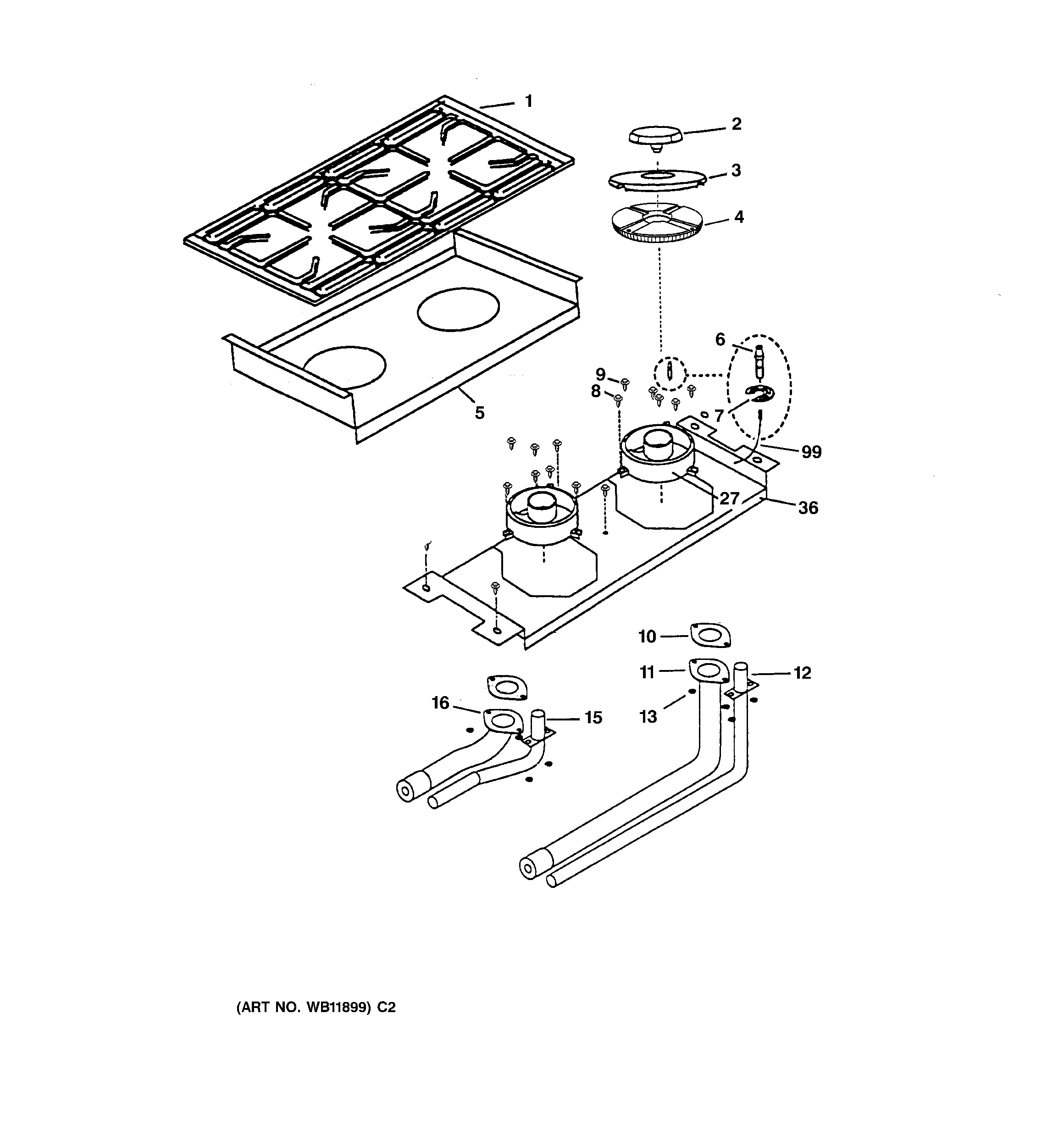 GE ZGU48L6DWSS burner assembly diagram