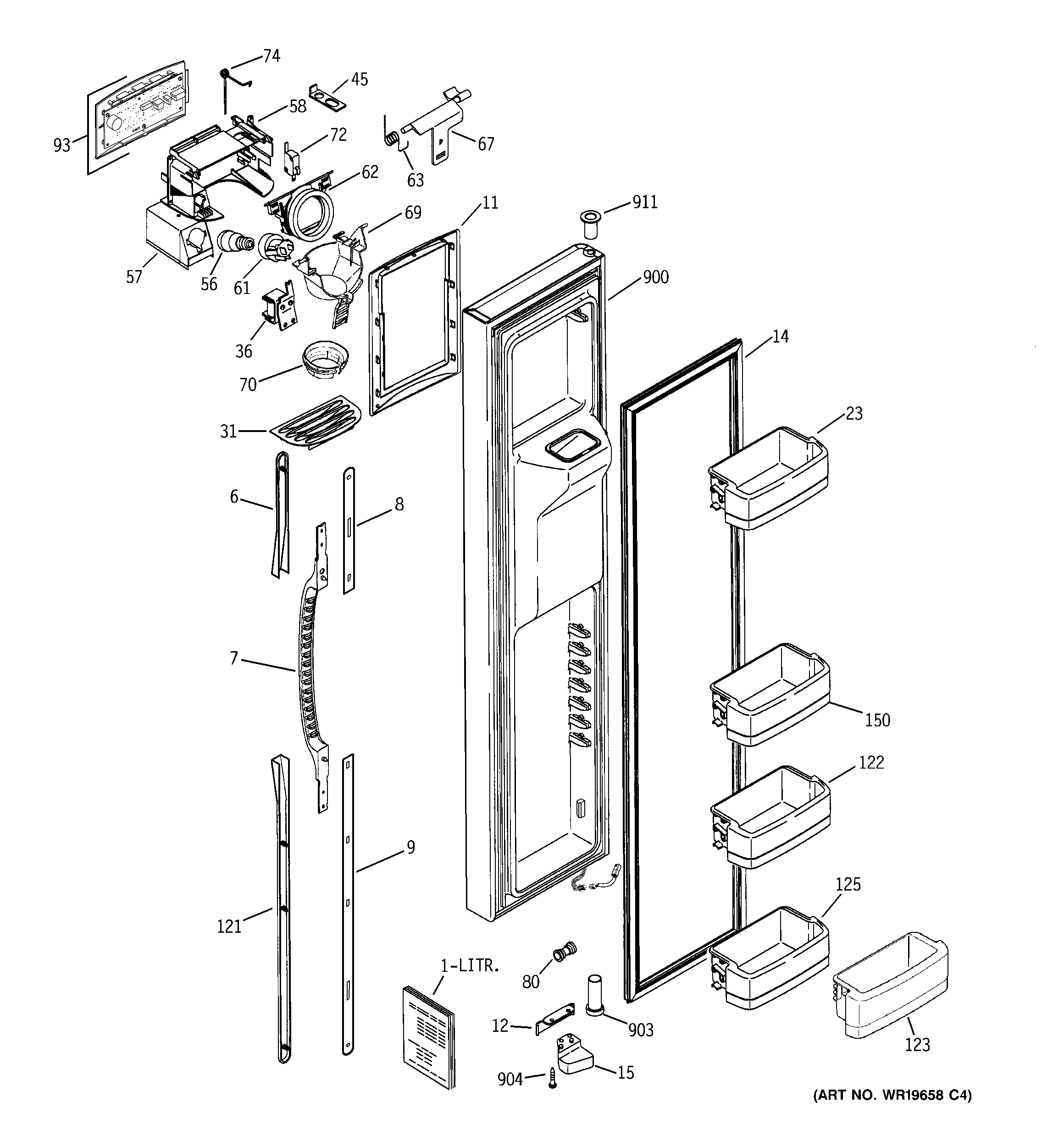 GE PSG27MISAFBB freezer door diagram
