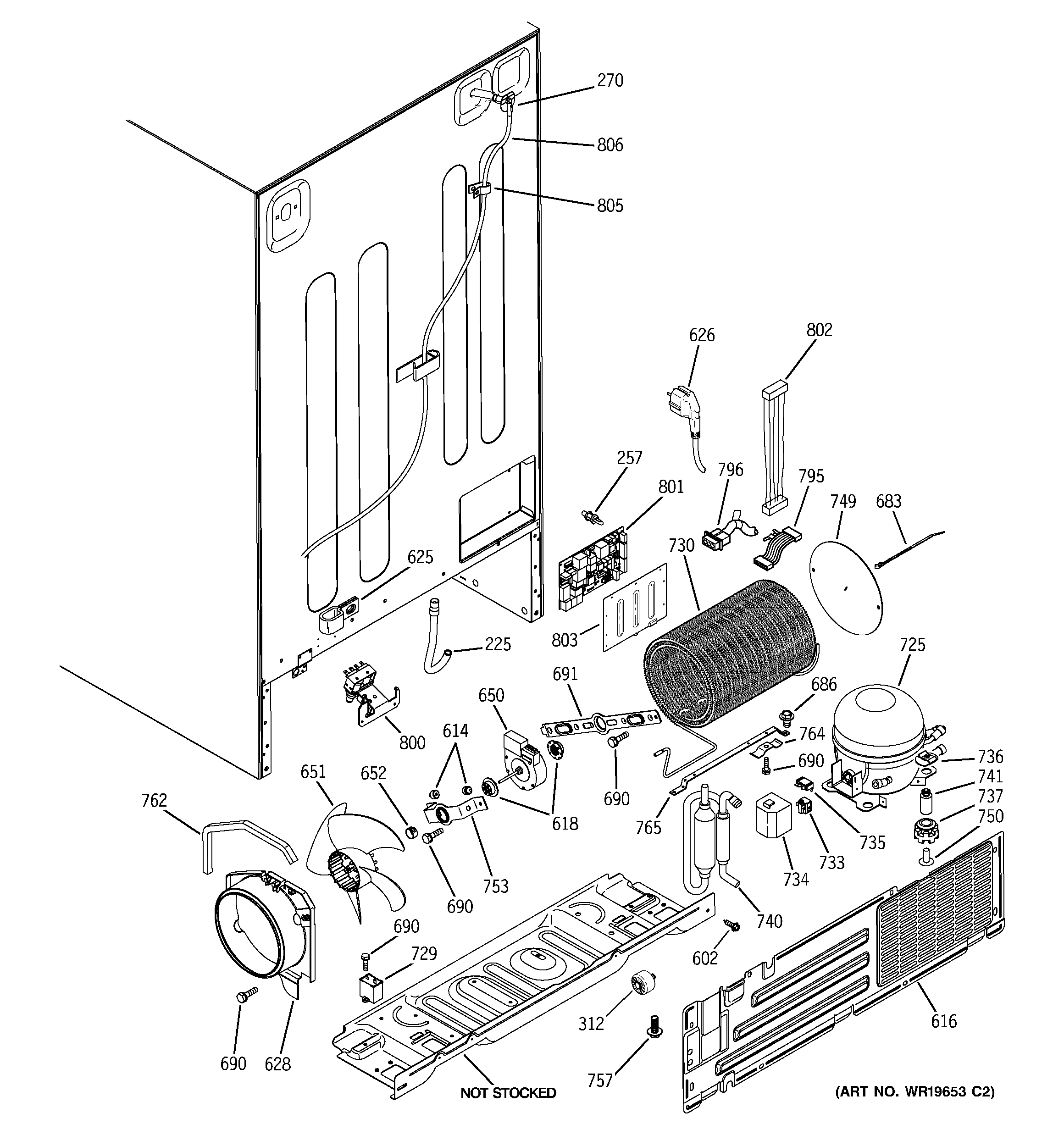 GE PSG27SISACBS sealed system & mother board diagram