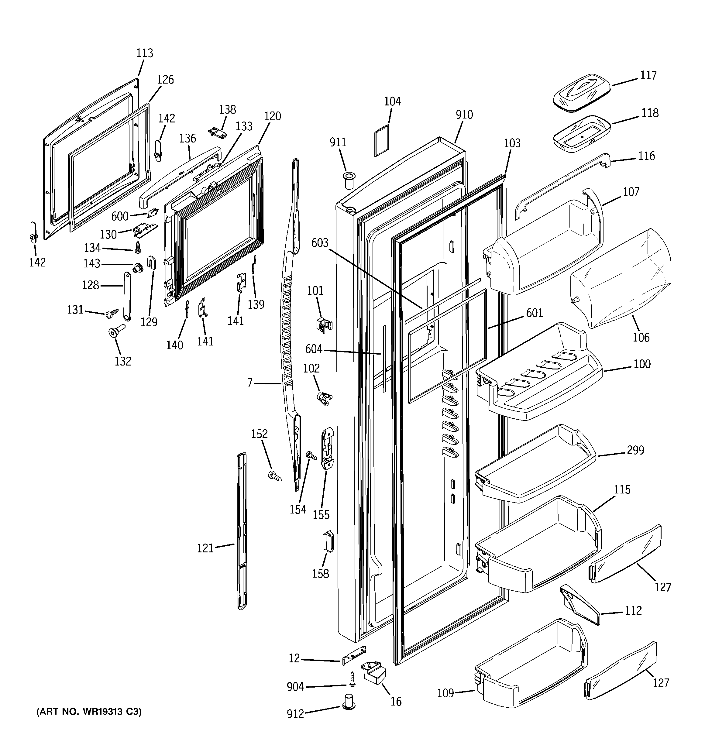 GE PSK27NHNDCWW fresh food door diagram
