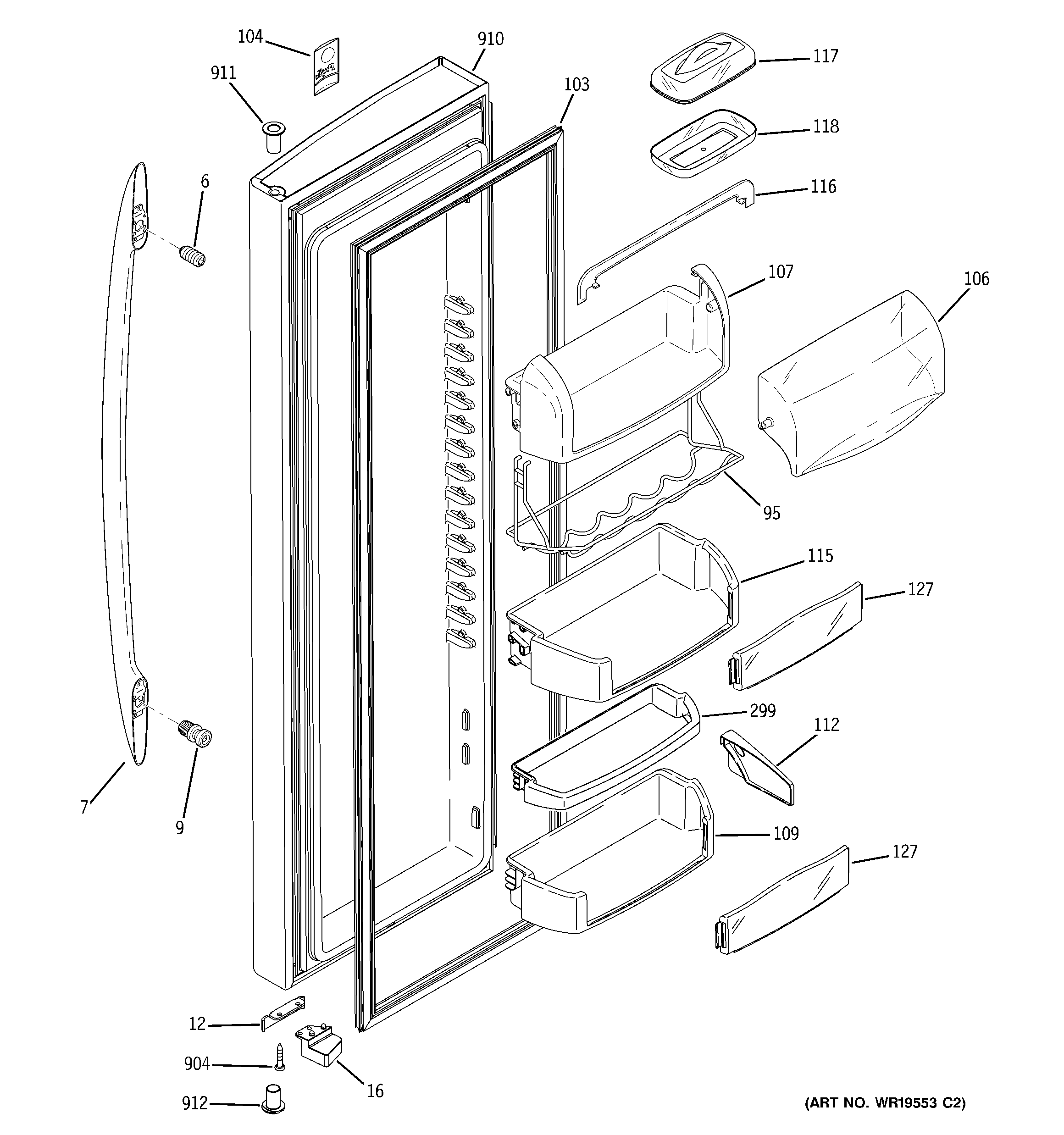 GE PSK27SGRCCSS fresh food door diagram