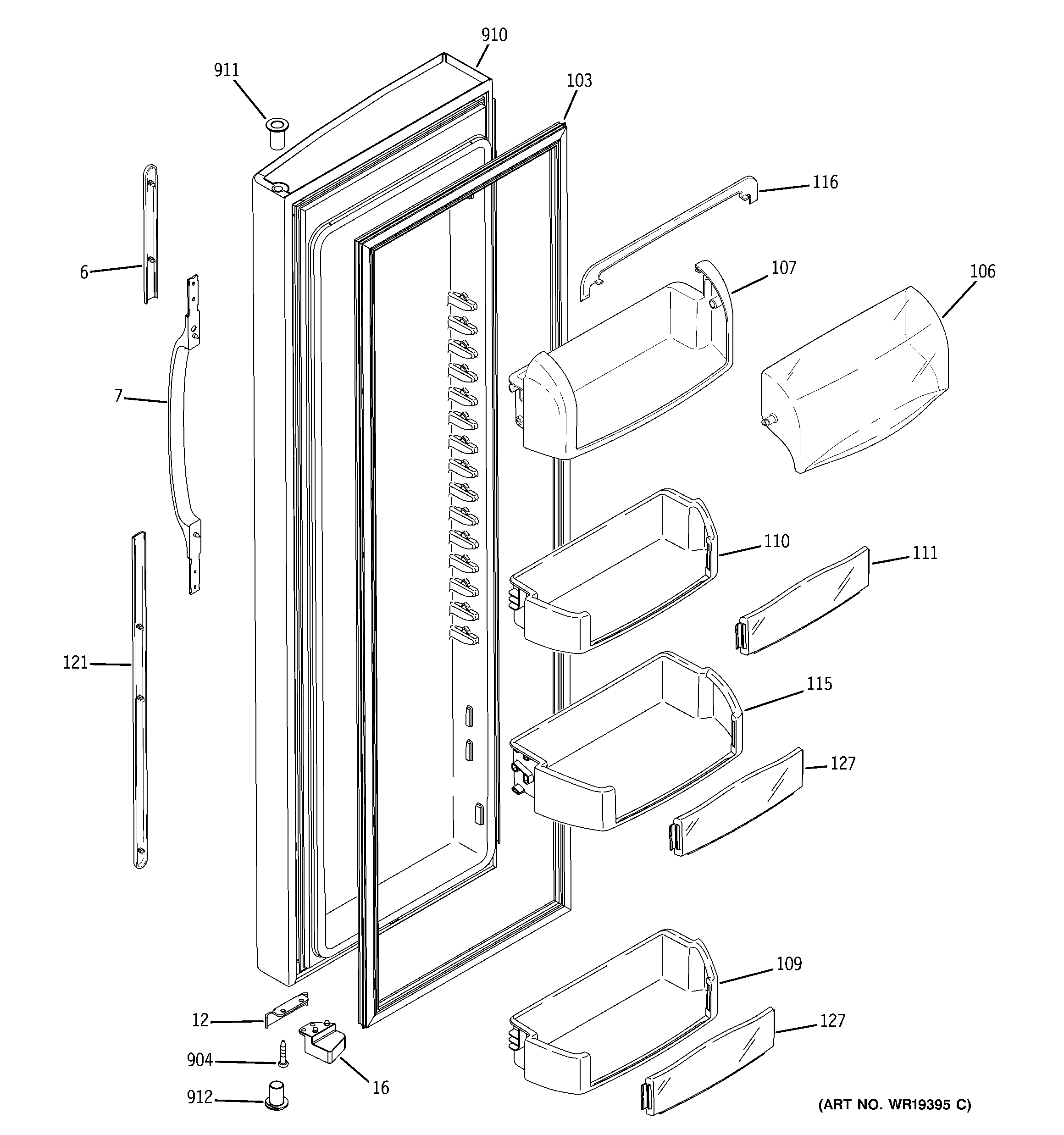 GE GSC23LGQCBB fresh food door diagram