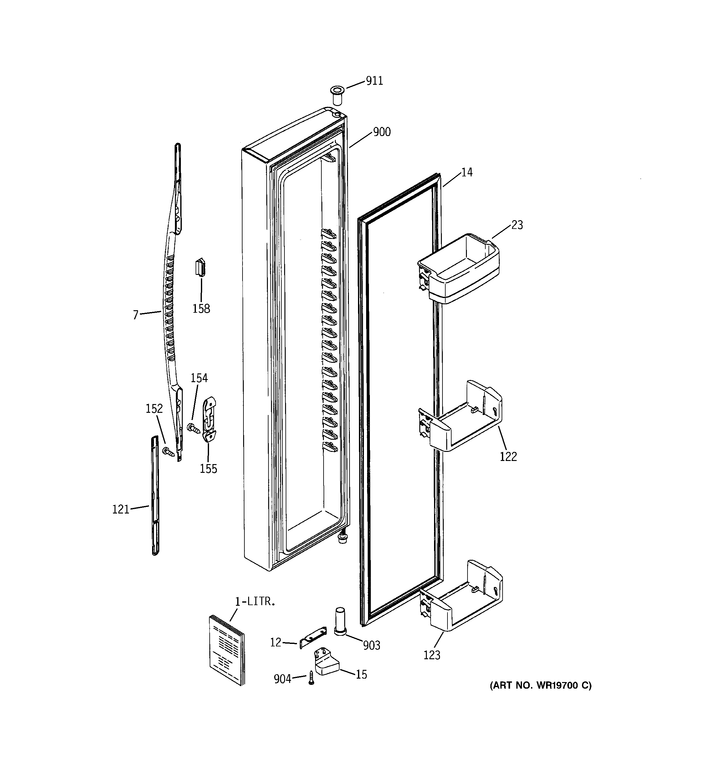 GE GSG25YBSBCWW freezer door diagram