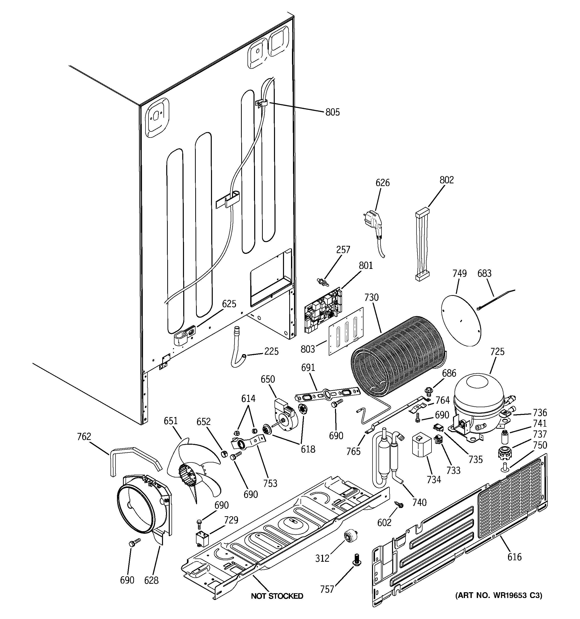 GE GSG25YBSBCWW sealed system & mother board diagram