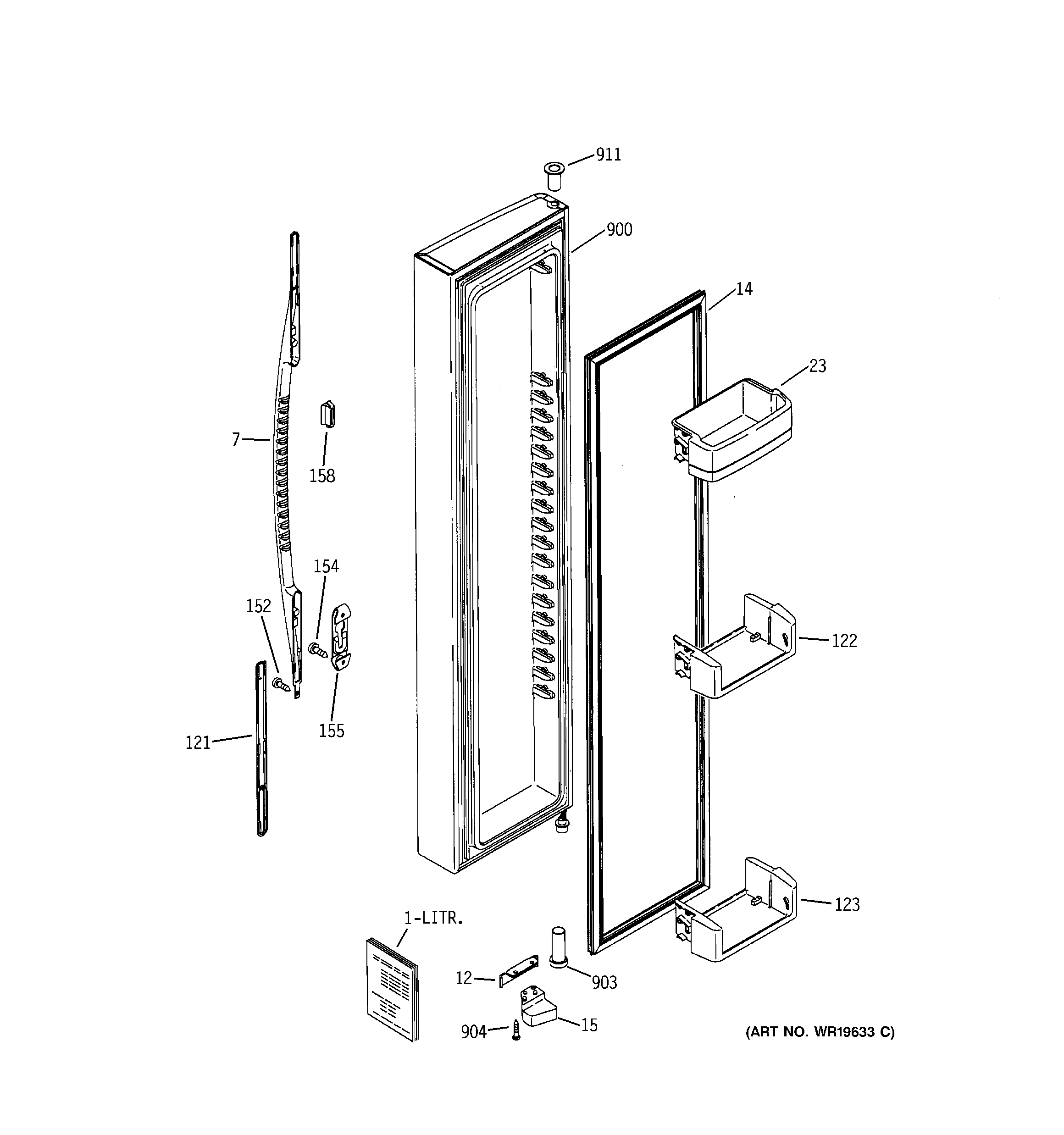 GE GSS25YBSBWW freezer door diagram