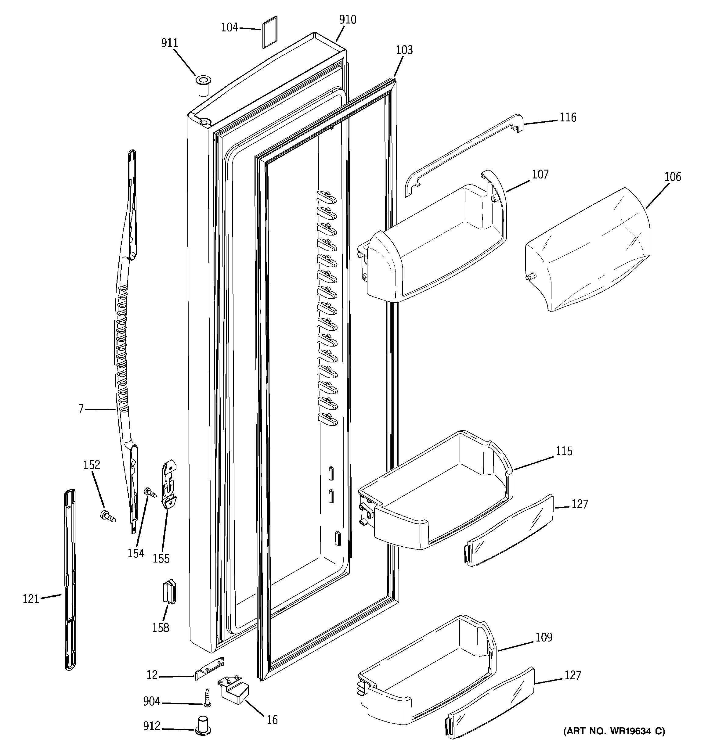 GE GSS25YBSBWW fresh food door diagram