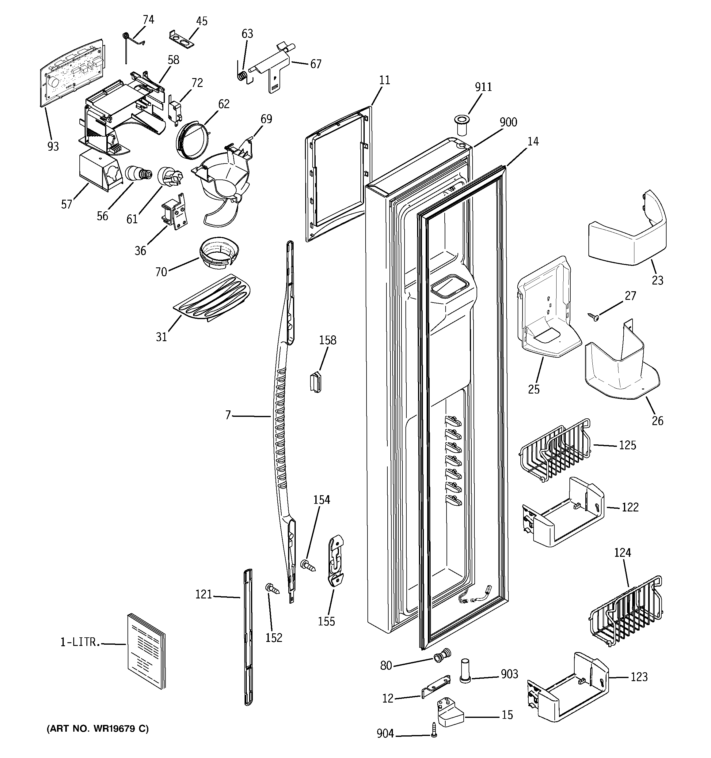 GE PSC23NGPCWW freezer door diagram