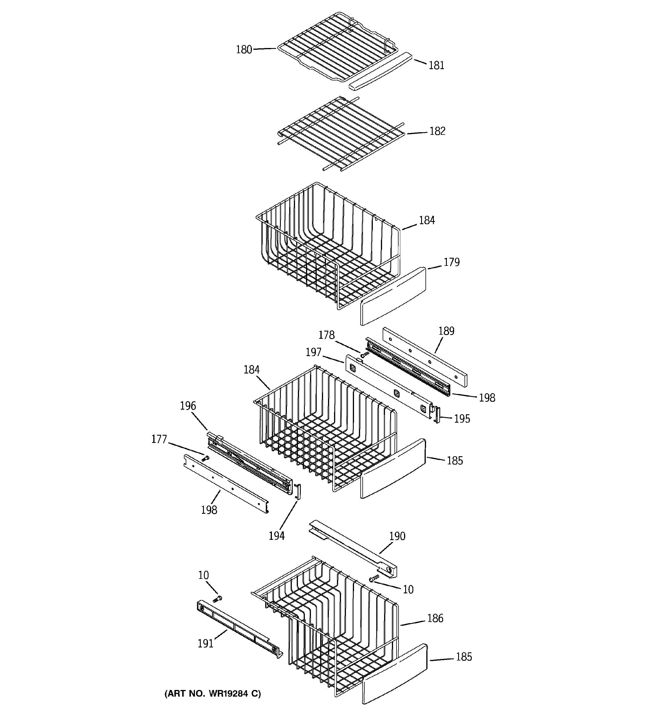 GE PSC23NGPCWW freezer shelves diagram