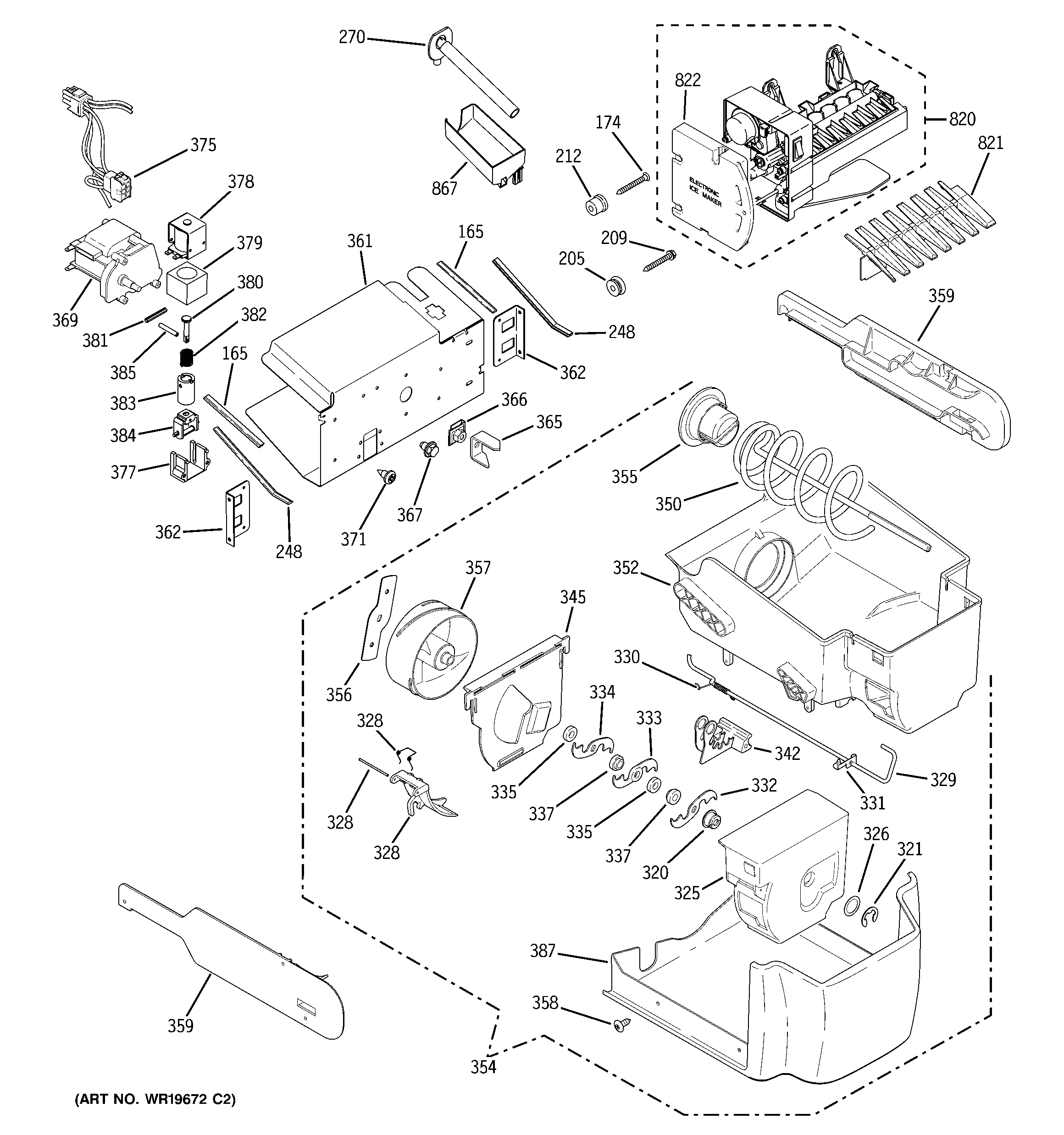 GE PSC23NGPCWW ice maker & dispenser diagram
