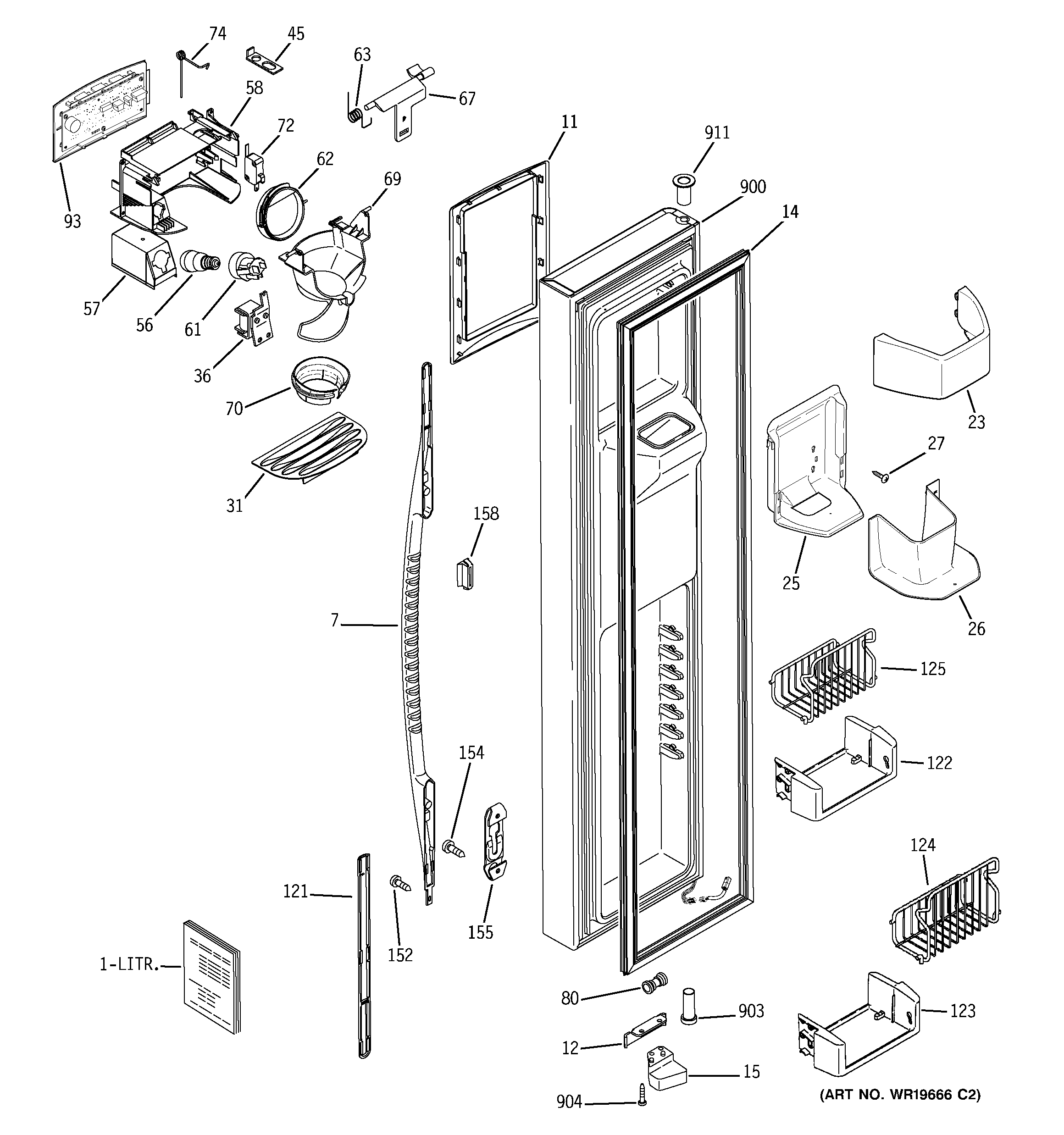 GE PSF26NGPCWW freezer door diagram