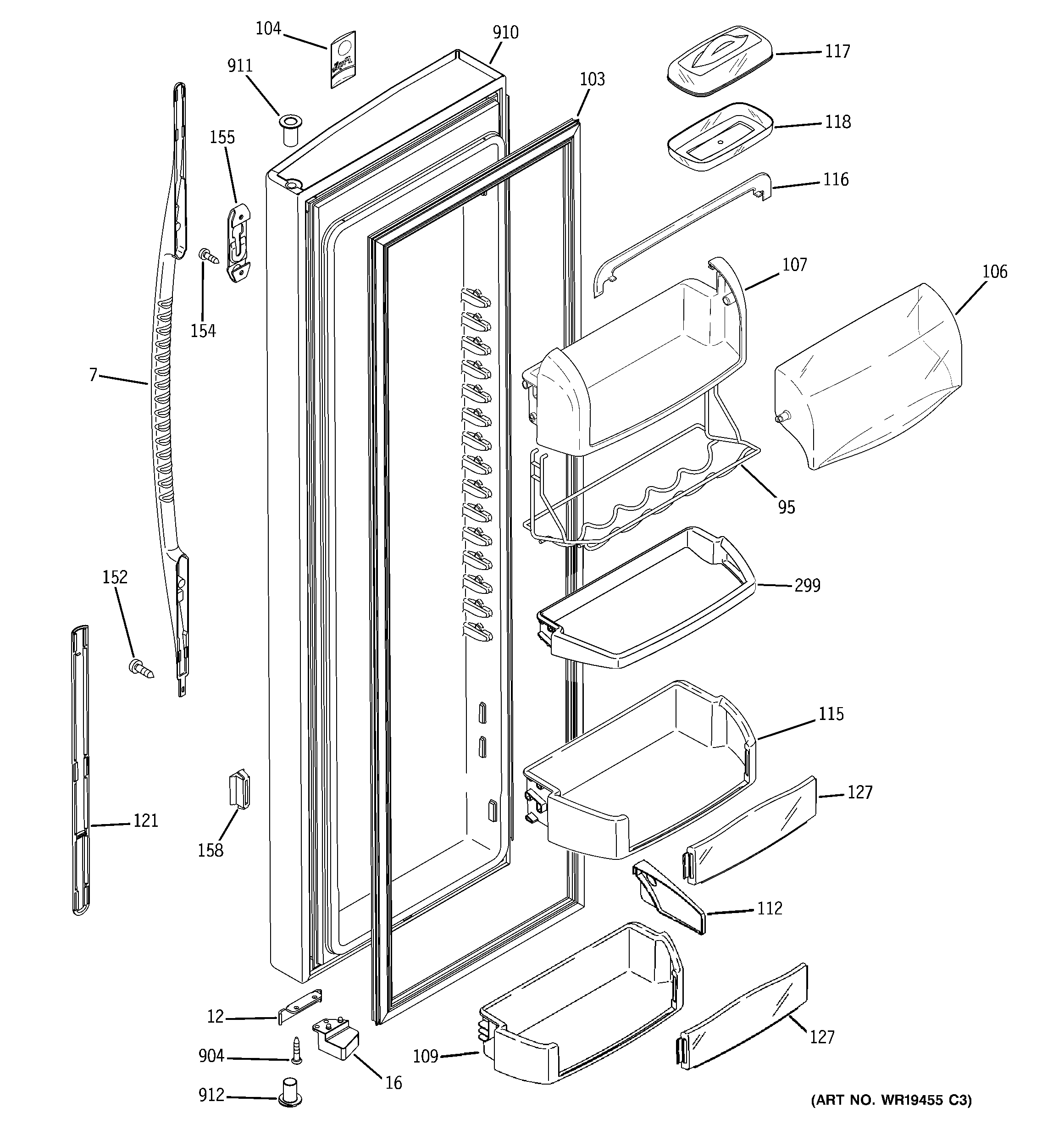 GE PSG25MISACWW fresh food door diagram