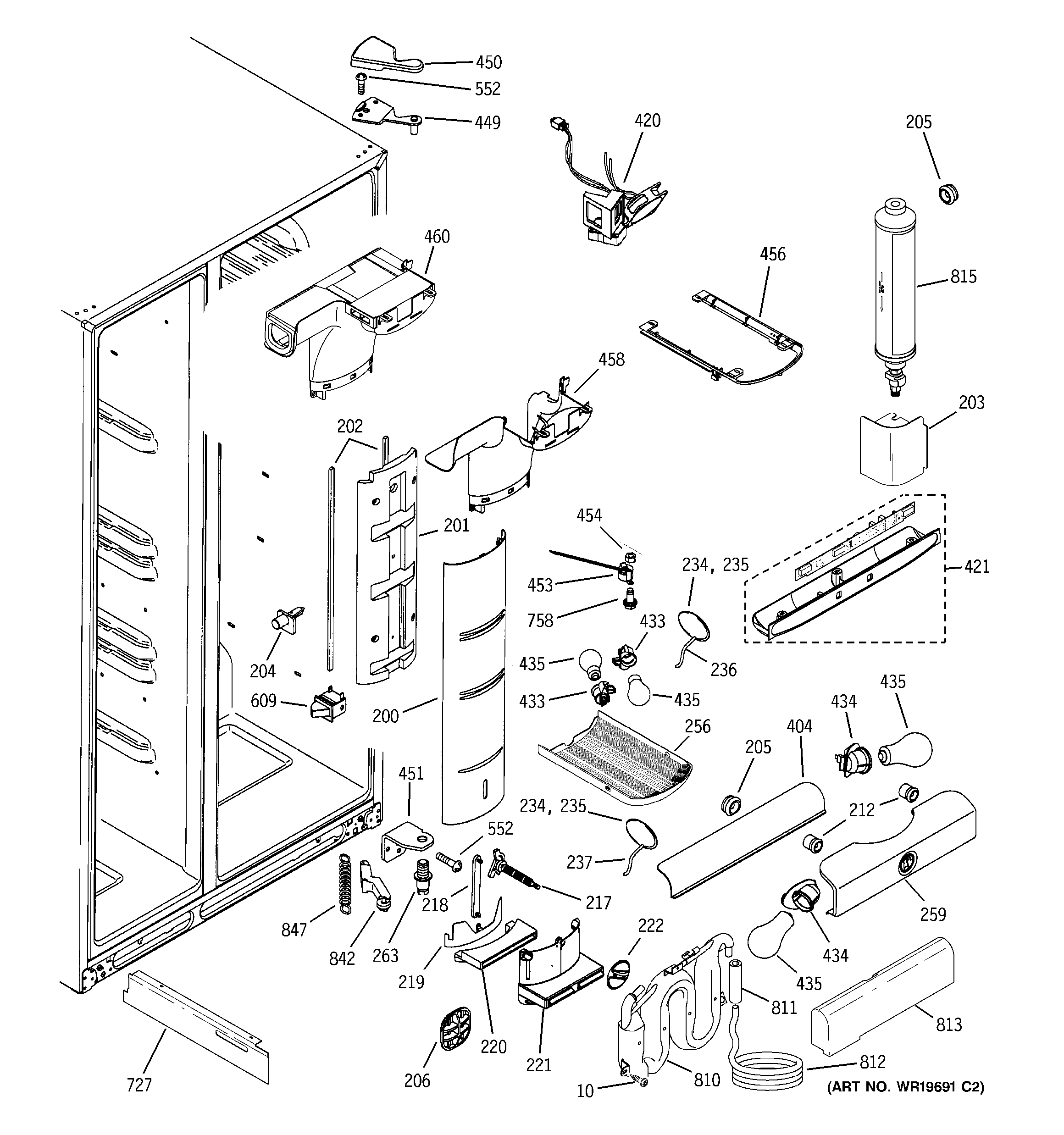 GE PSG25MISACWW fresh food section diagram