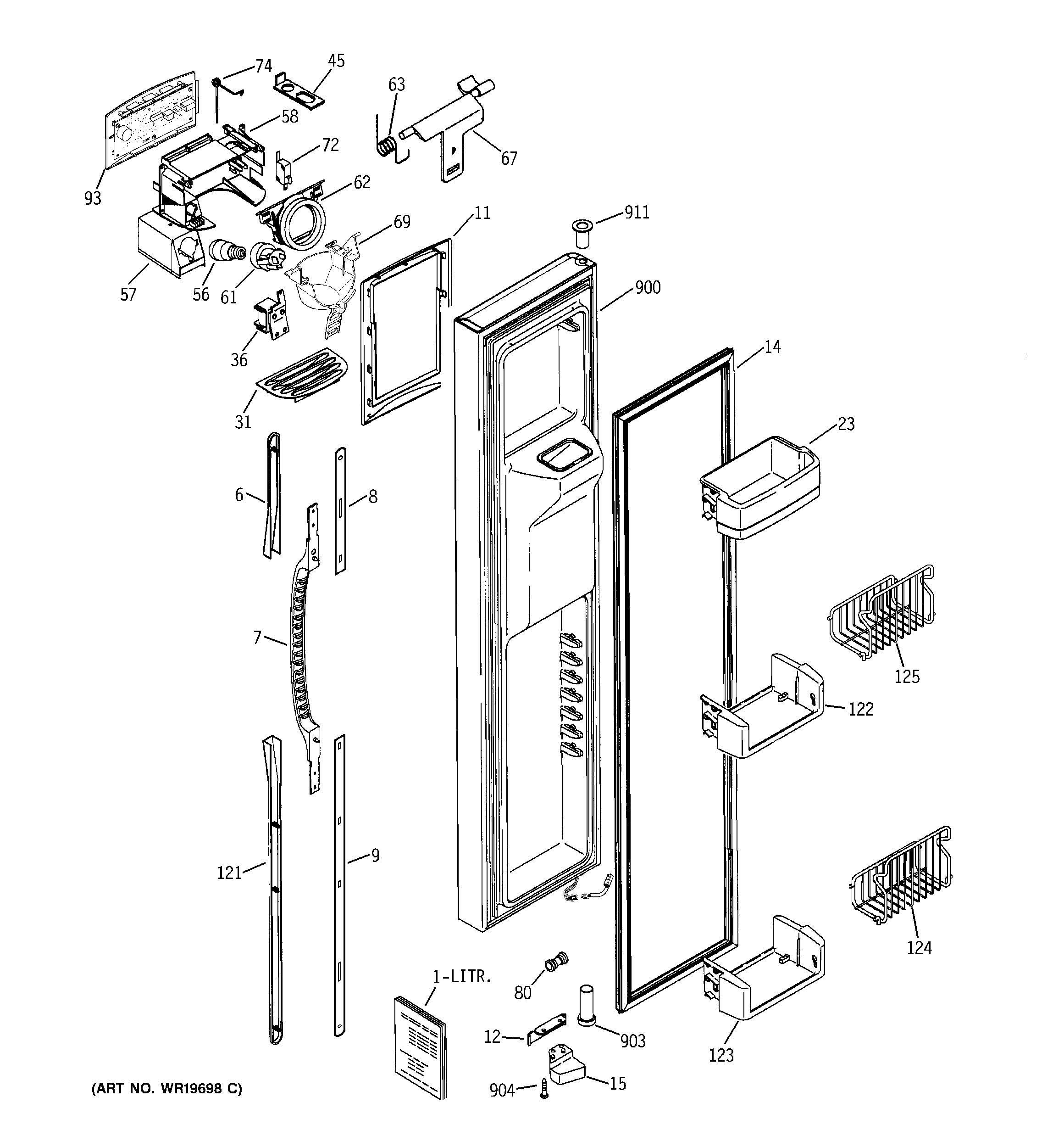 GE PSG25NGSAFBB freezer door diagram
