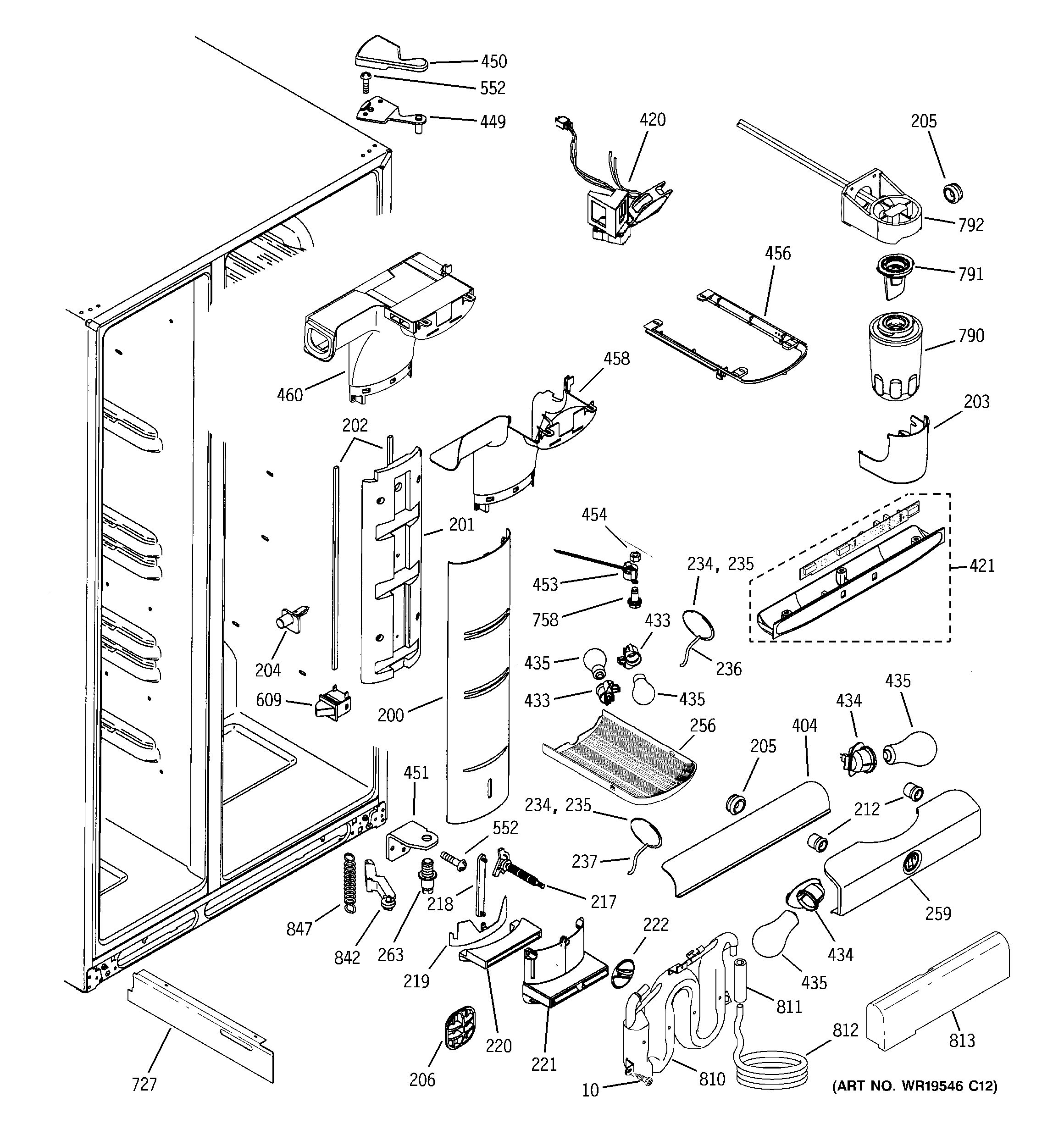 GE PSG25NGSAFBB fresh food section diagram