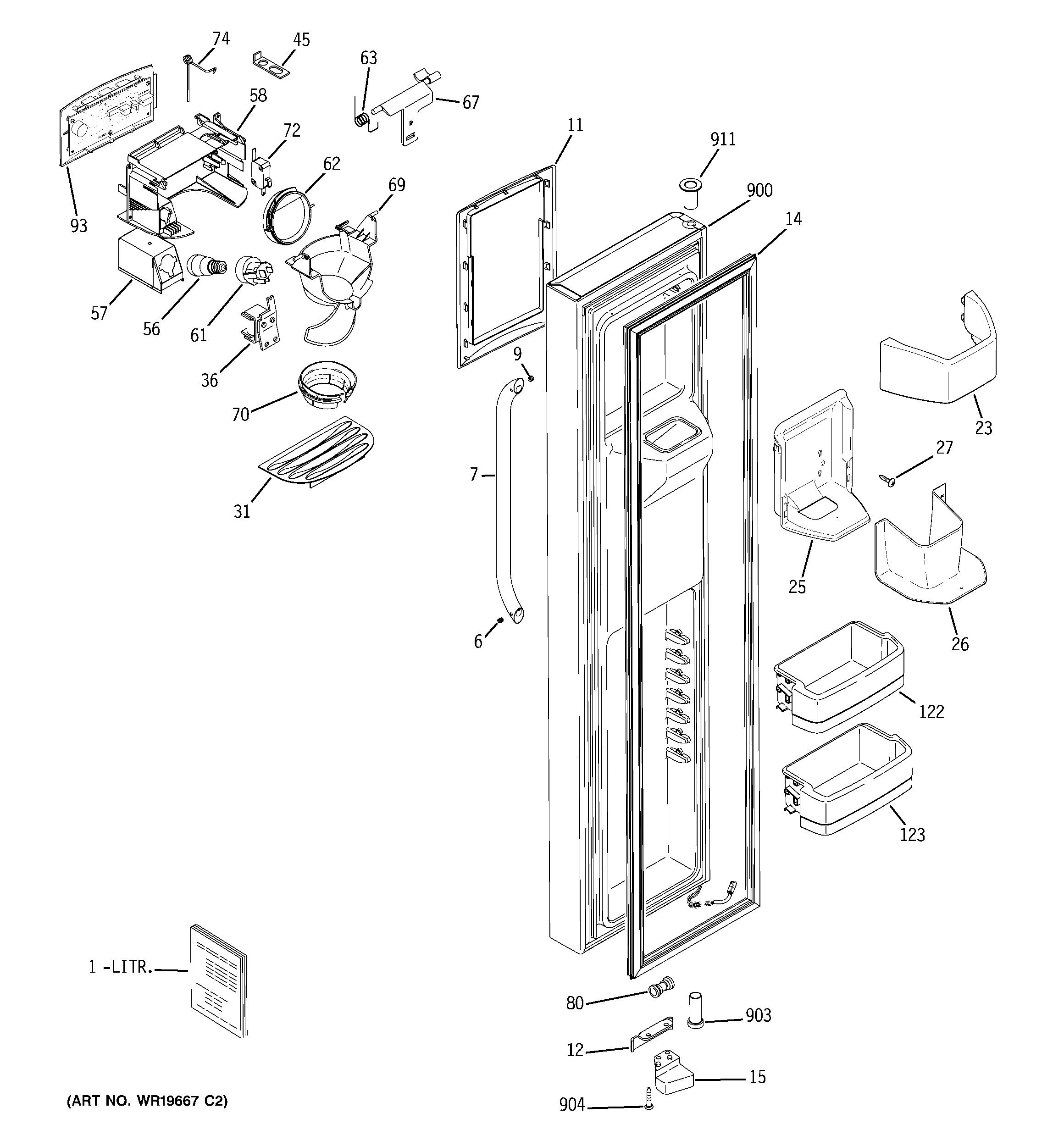 GE PSR26LSRCSS freezer door diagram