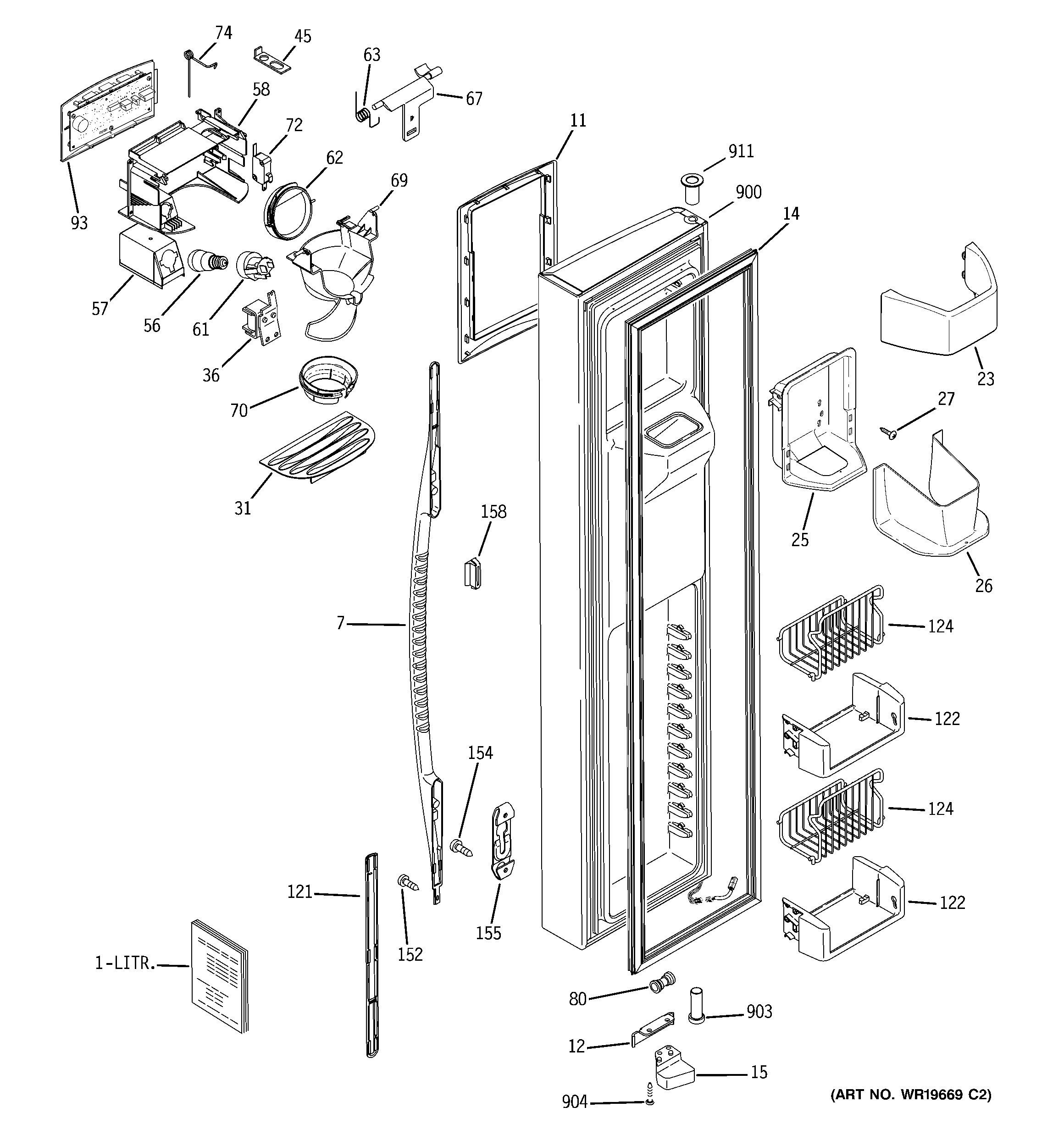 GE PSS29NHPCWW freezer door diagram