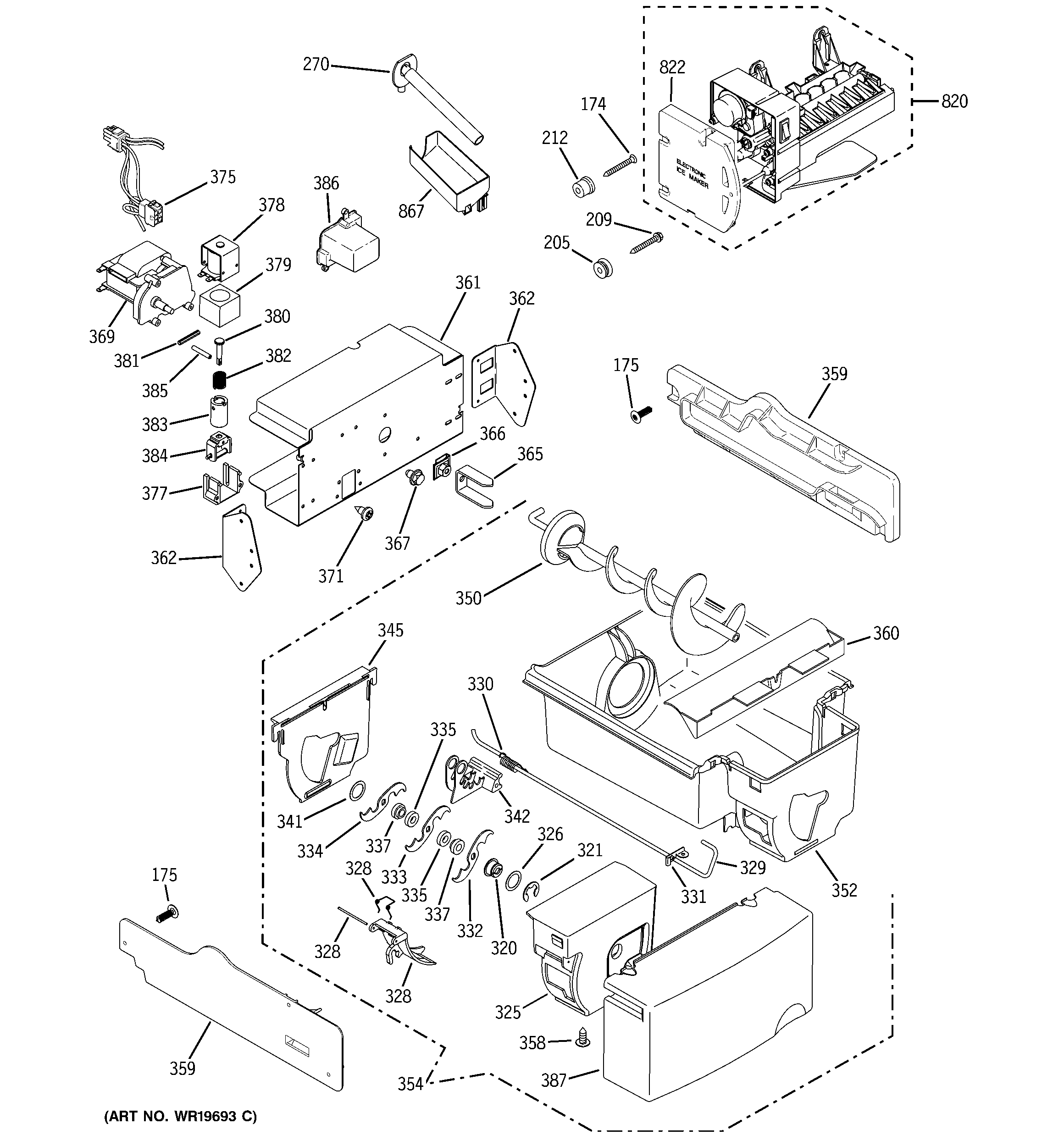 GE GSC21KGRCWW ice maker & dispenser diagram