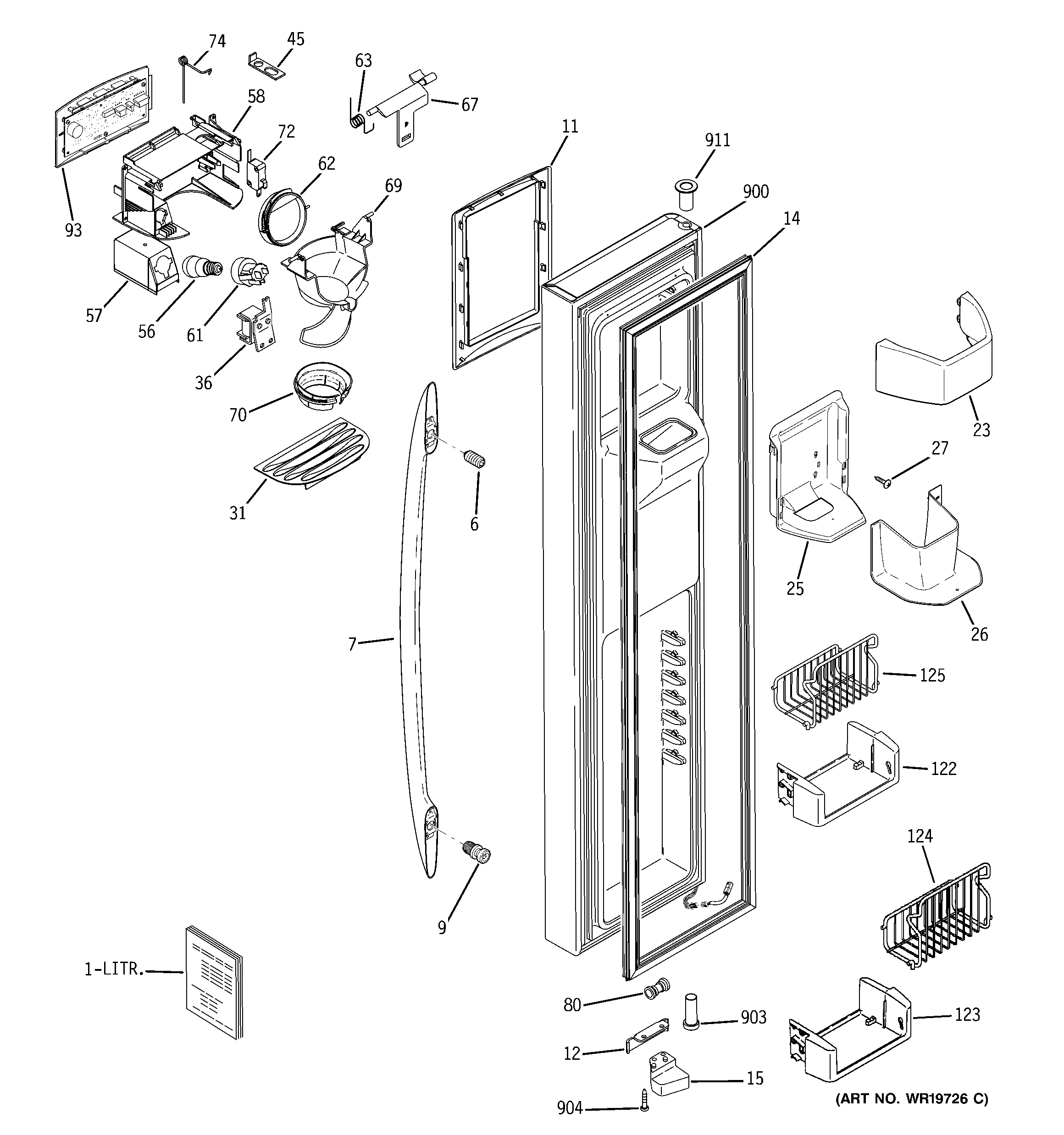 GE PCT23SGRCSS freezer door diagram