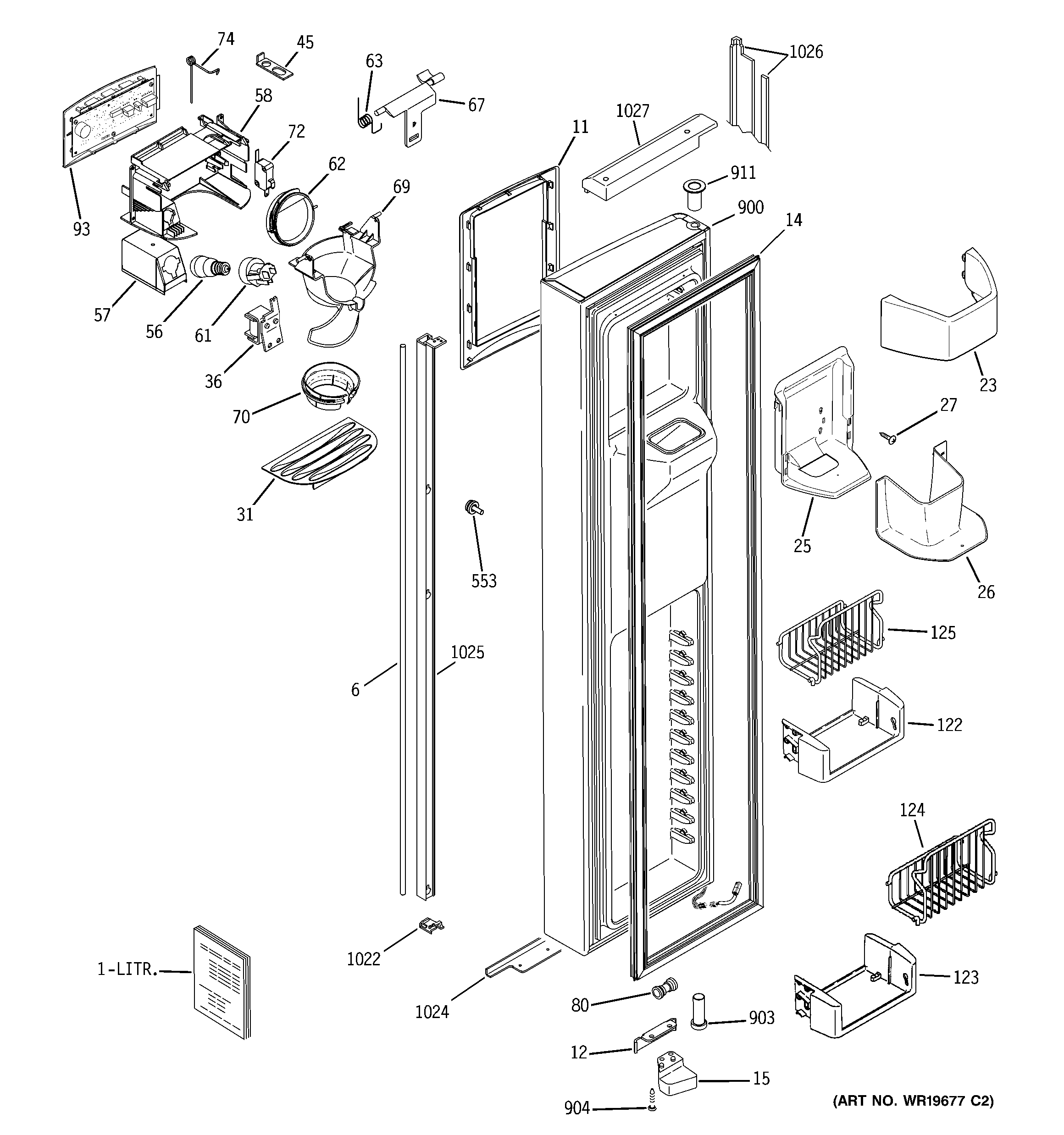 GE PSI23NGPCBB freezer door diagram
