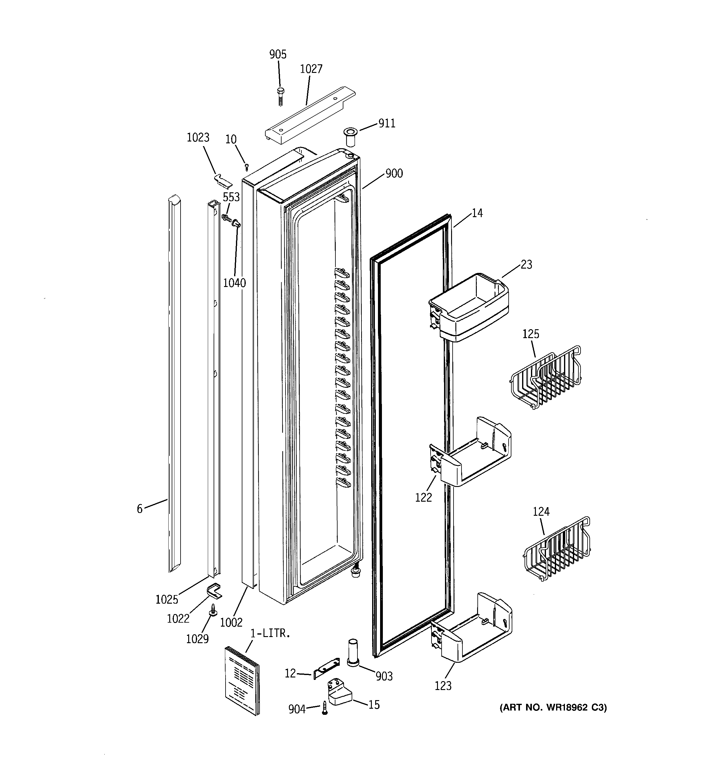 GE PSI23SCRCSV freezer door diagram