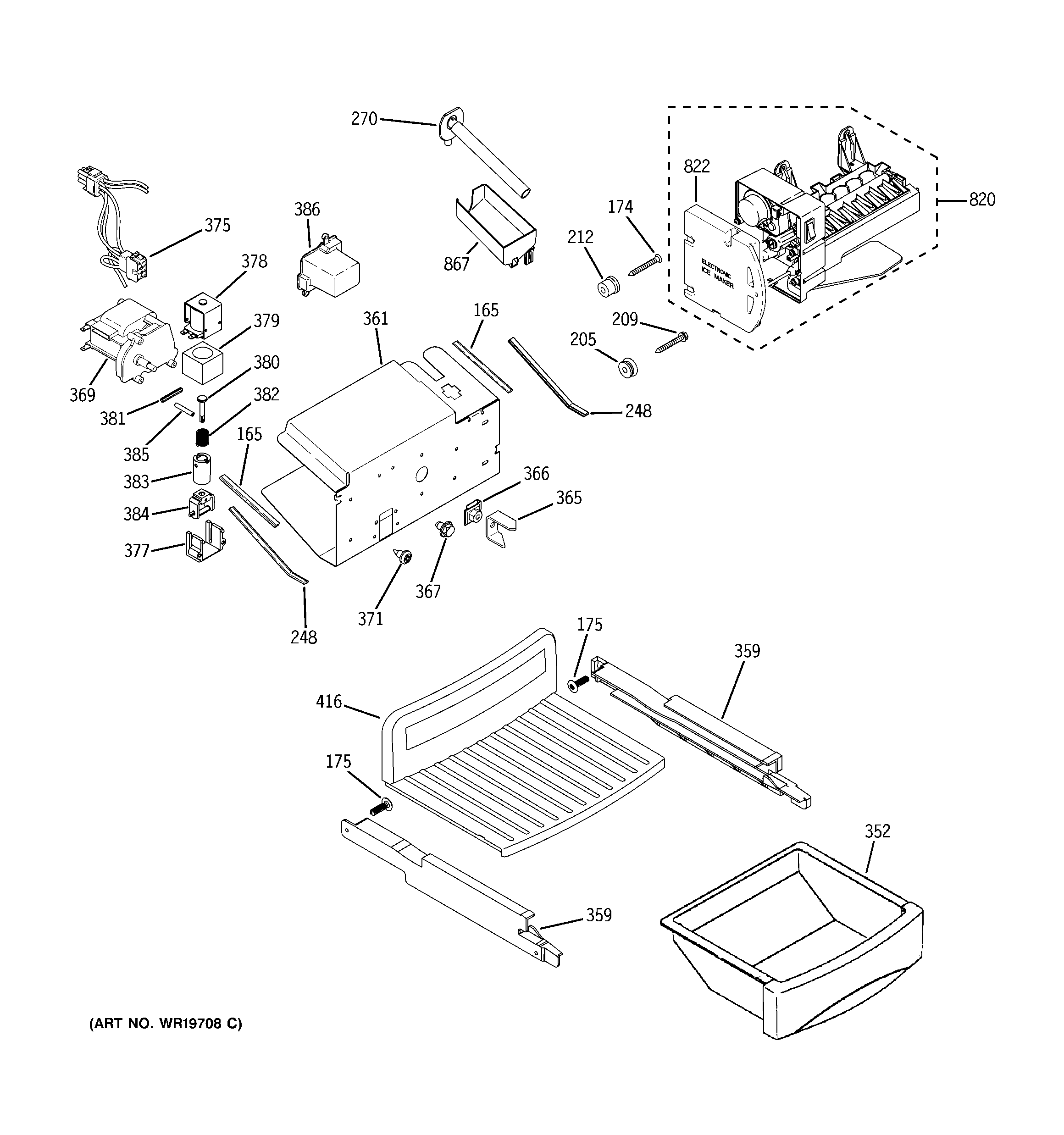 GE PSI23SCRCSV ice maker & dispenser diagram