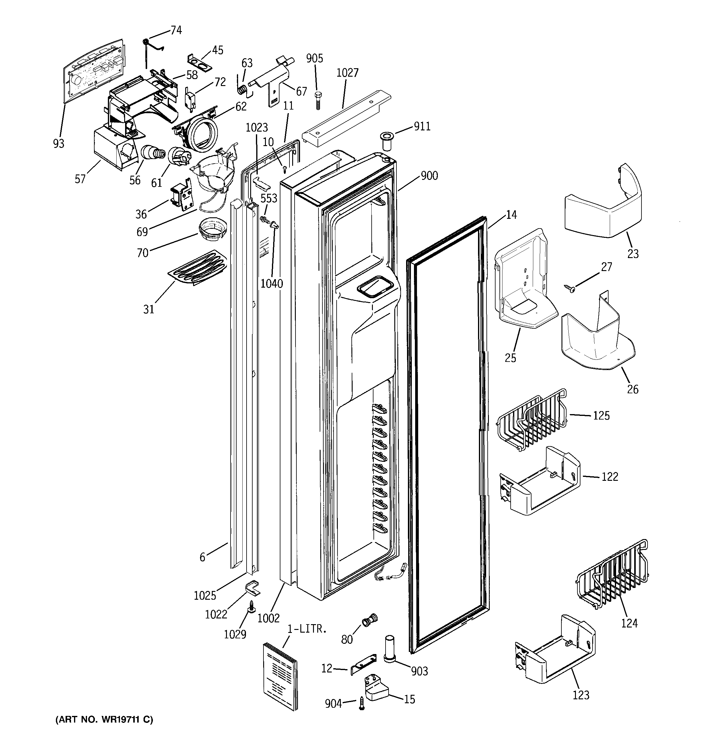 GE PSI23SGRCSV freezer door diagram