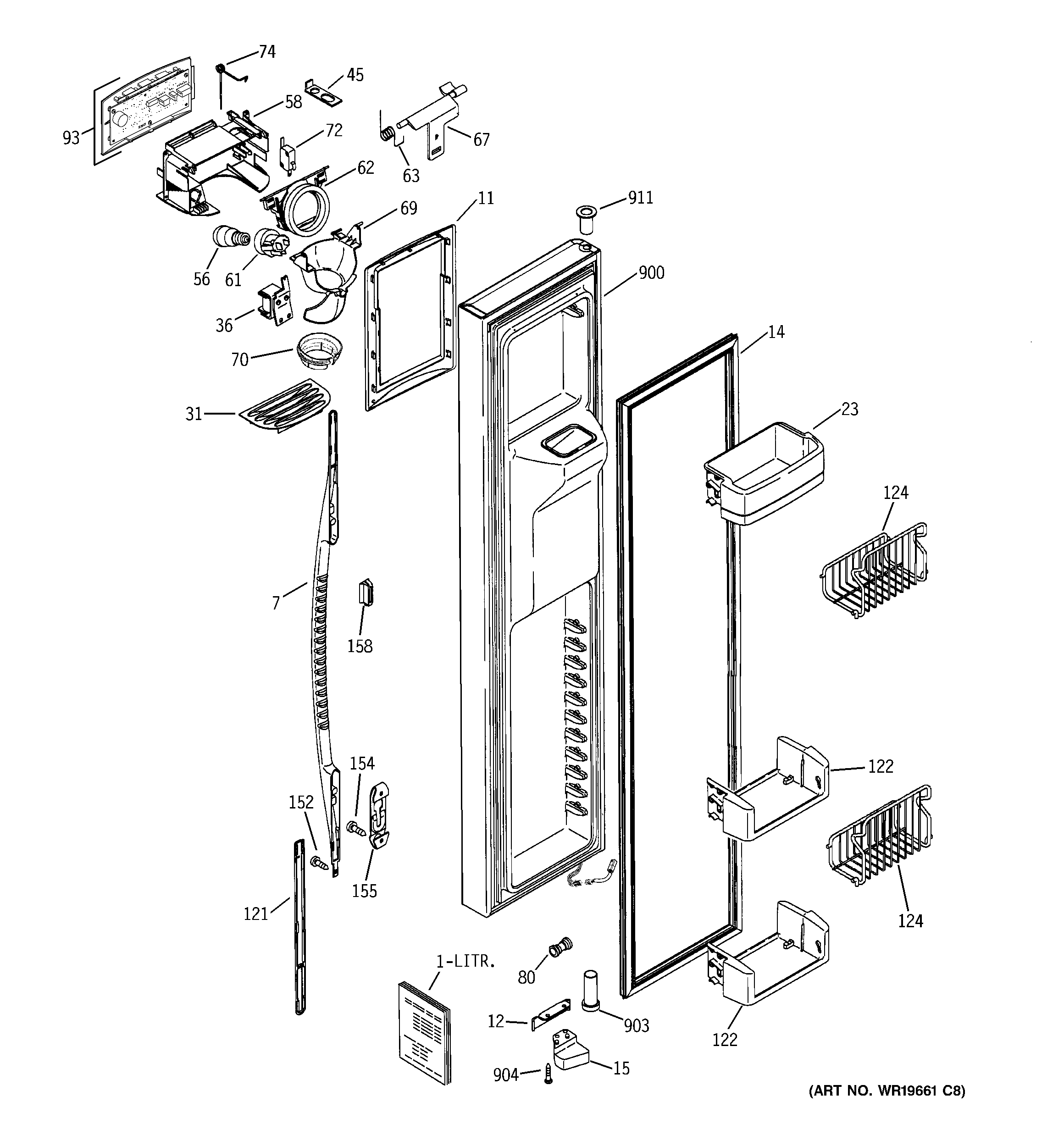GE PSK29NGNDCCC freezer door diagram