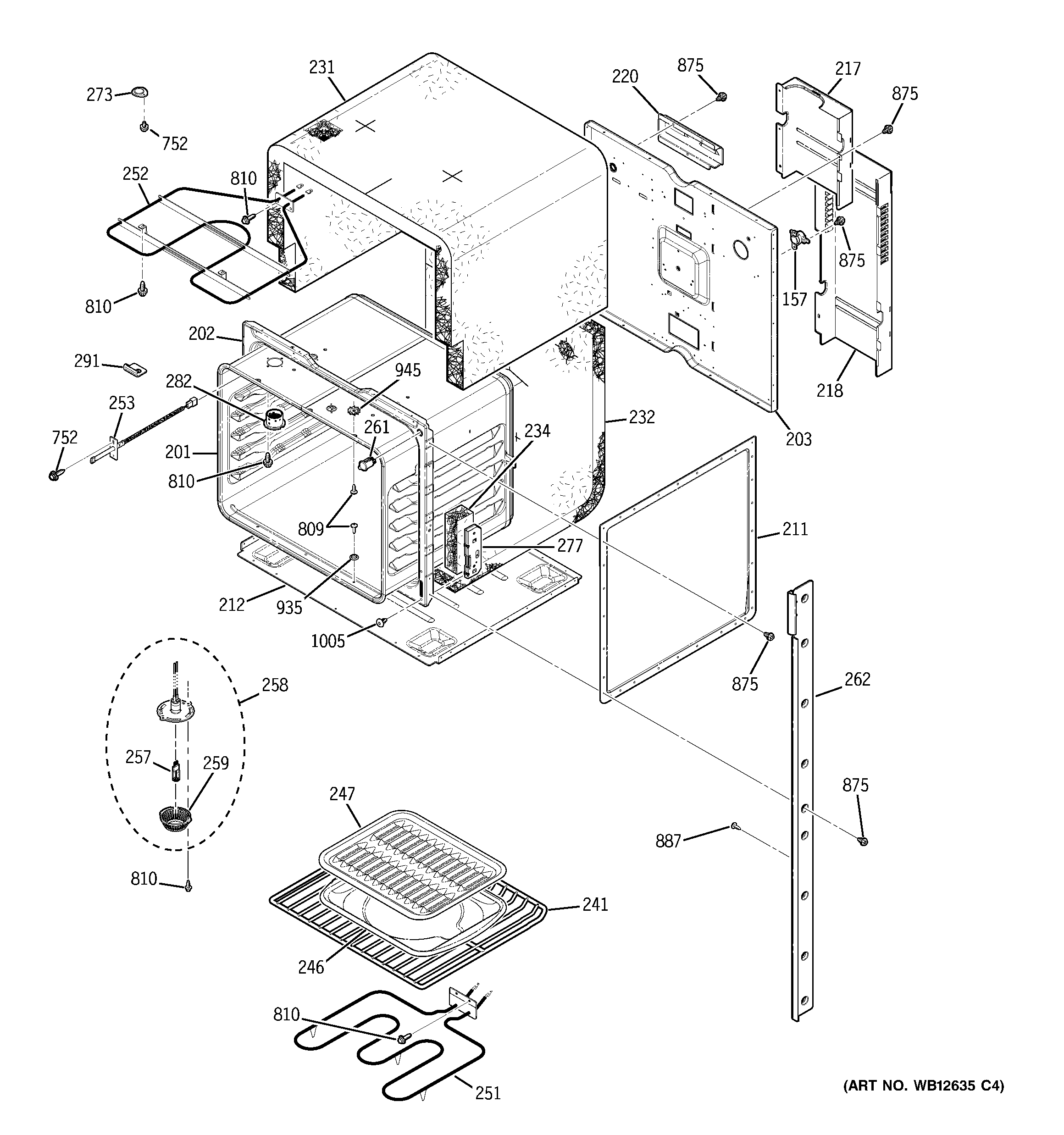 GE JKP48CF3CC upper body diagram