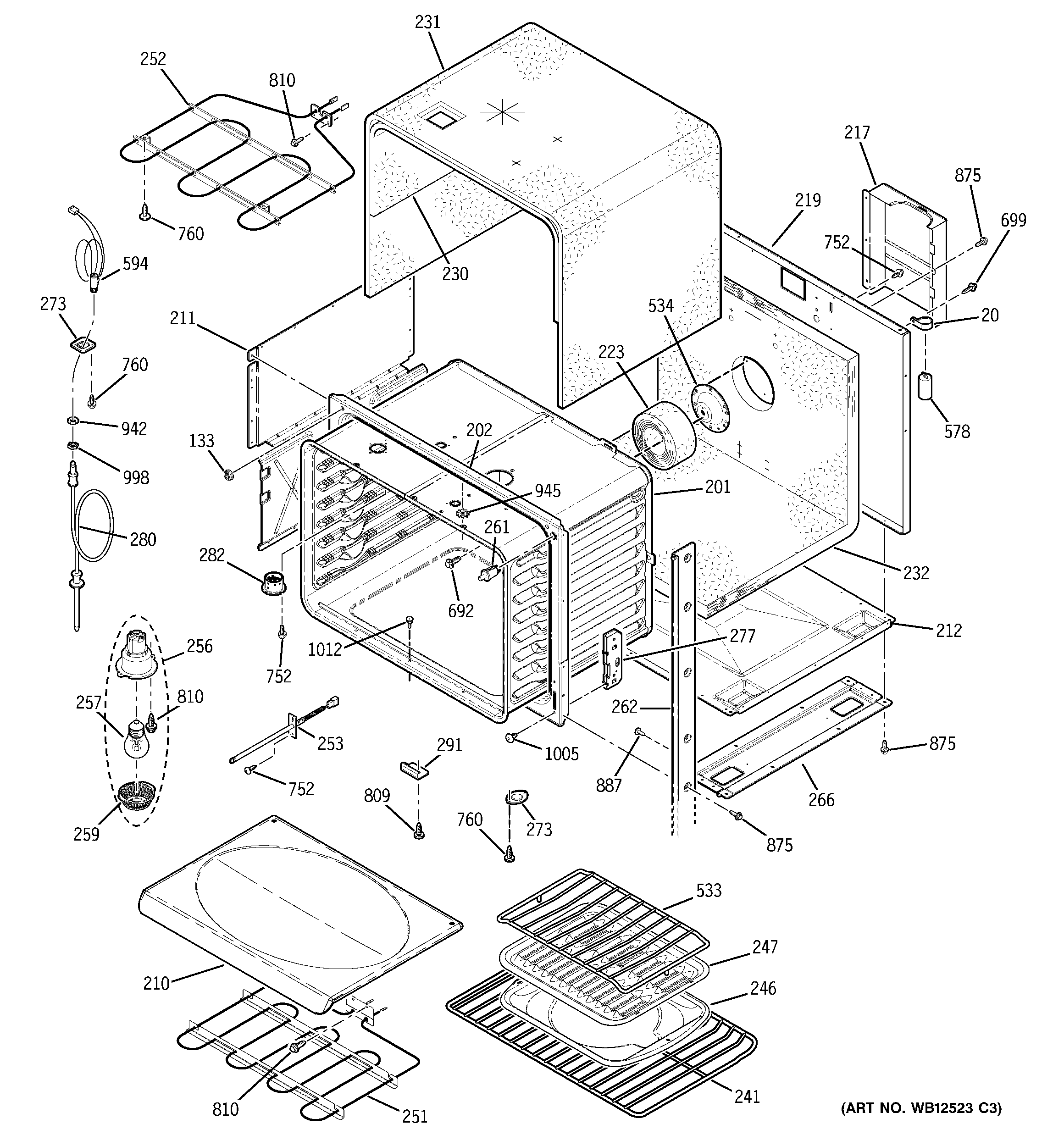 GE JT952BF5BB upper body diagram