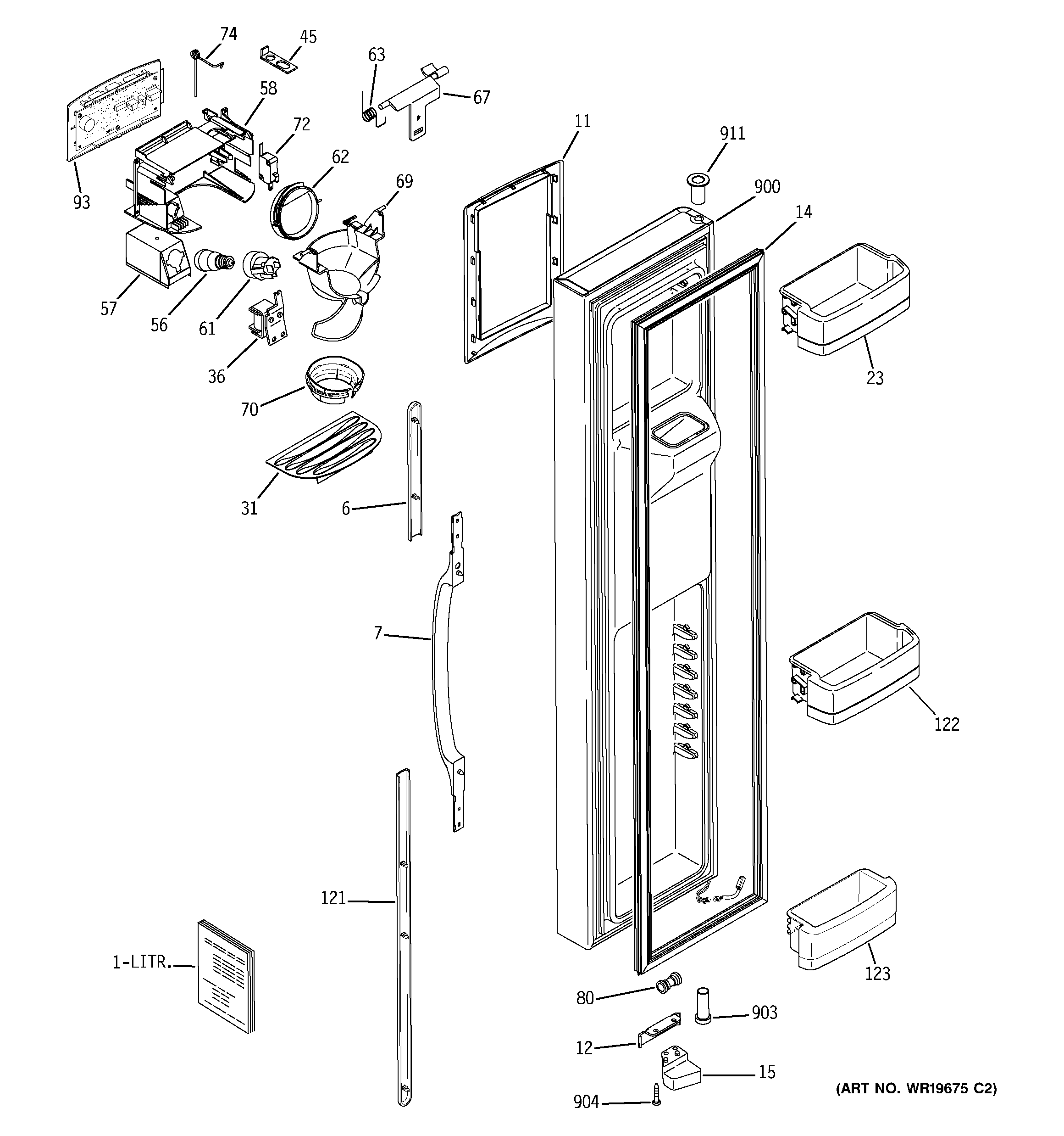 GE GSC22KGRCWW freezer door diagram