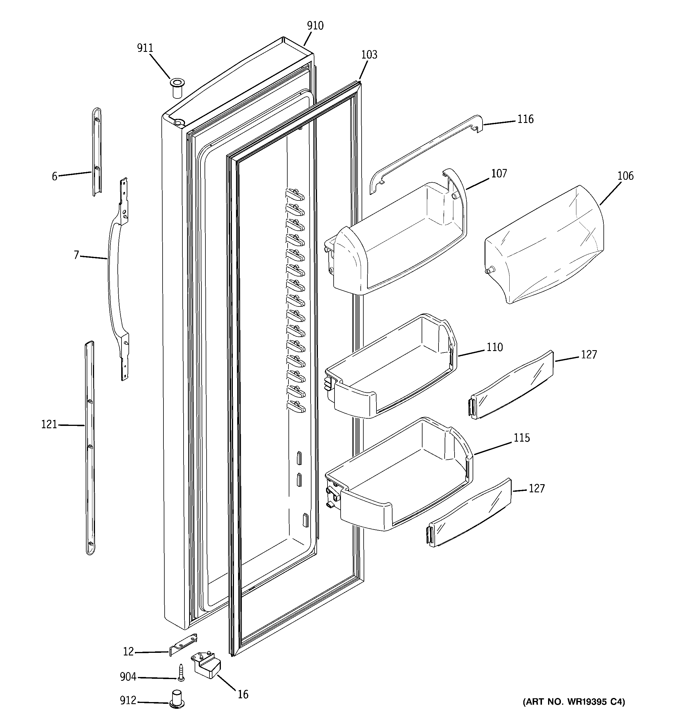 GE GSC22KGRCWW fresh food door diagram