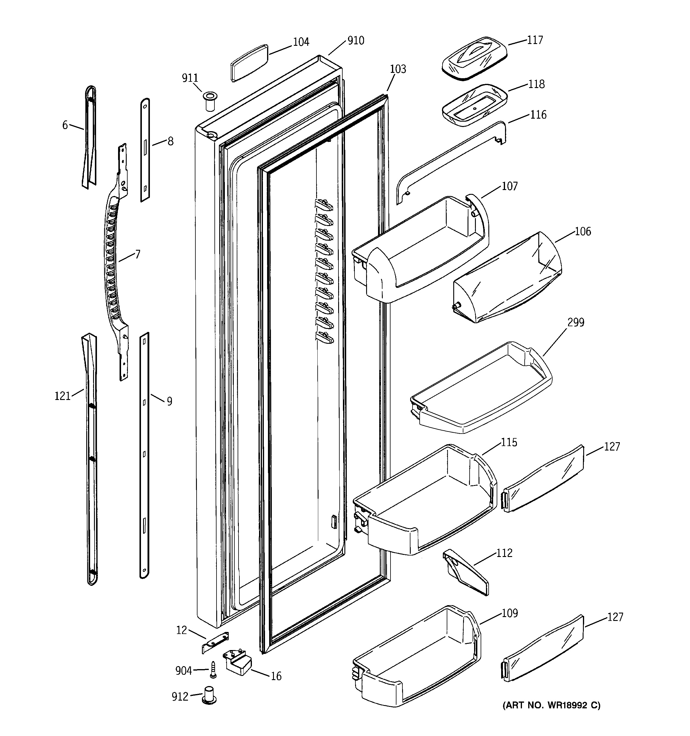GE GSK25LCNDCCC fresh food door diagram