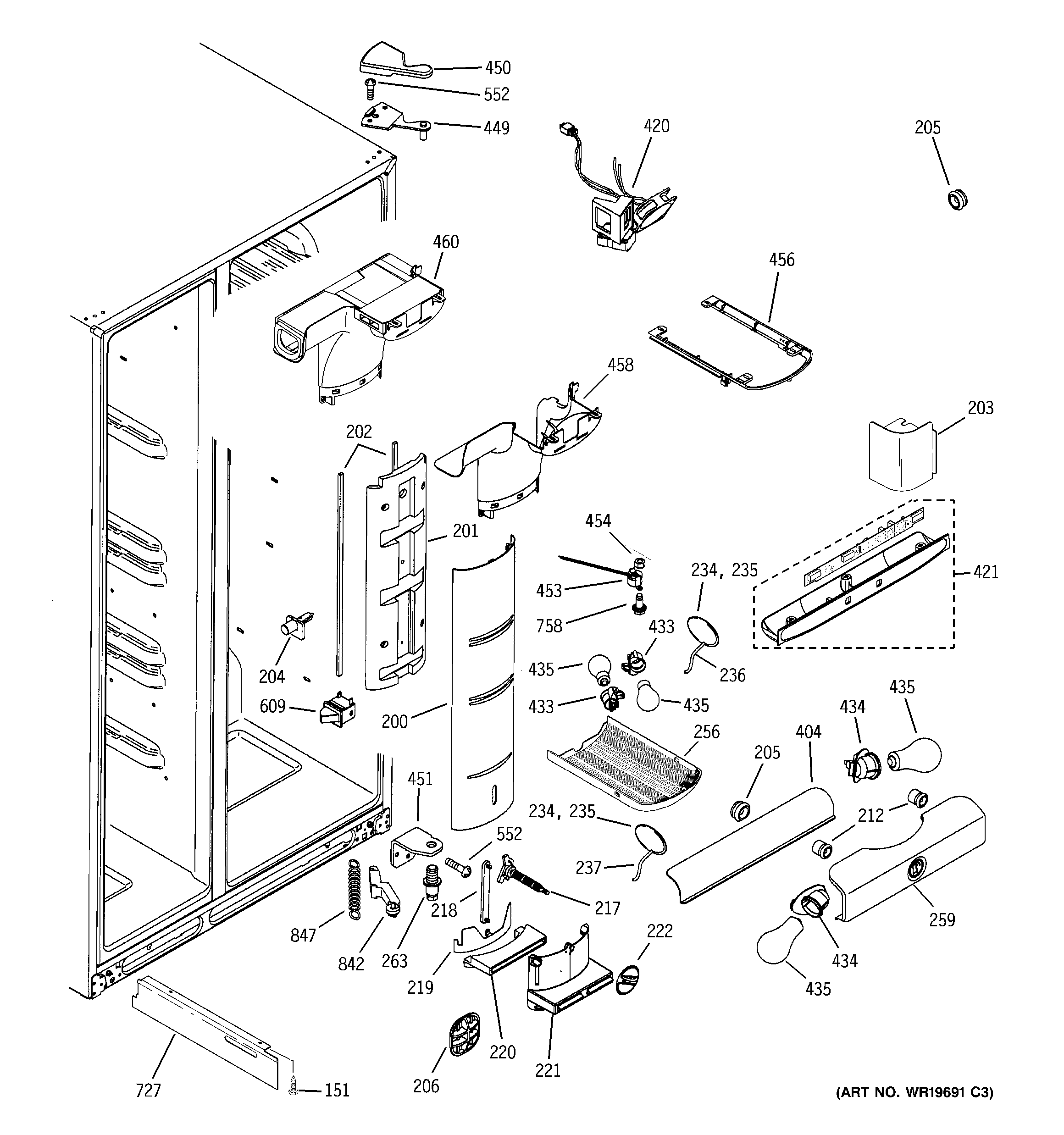 GE GSK25LCNDCCC fresh food section diagram