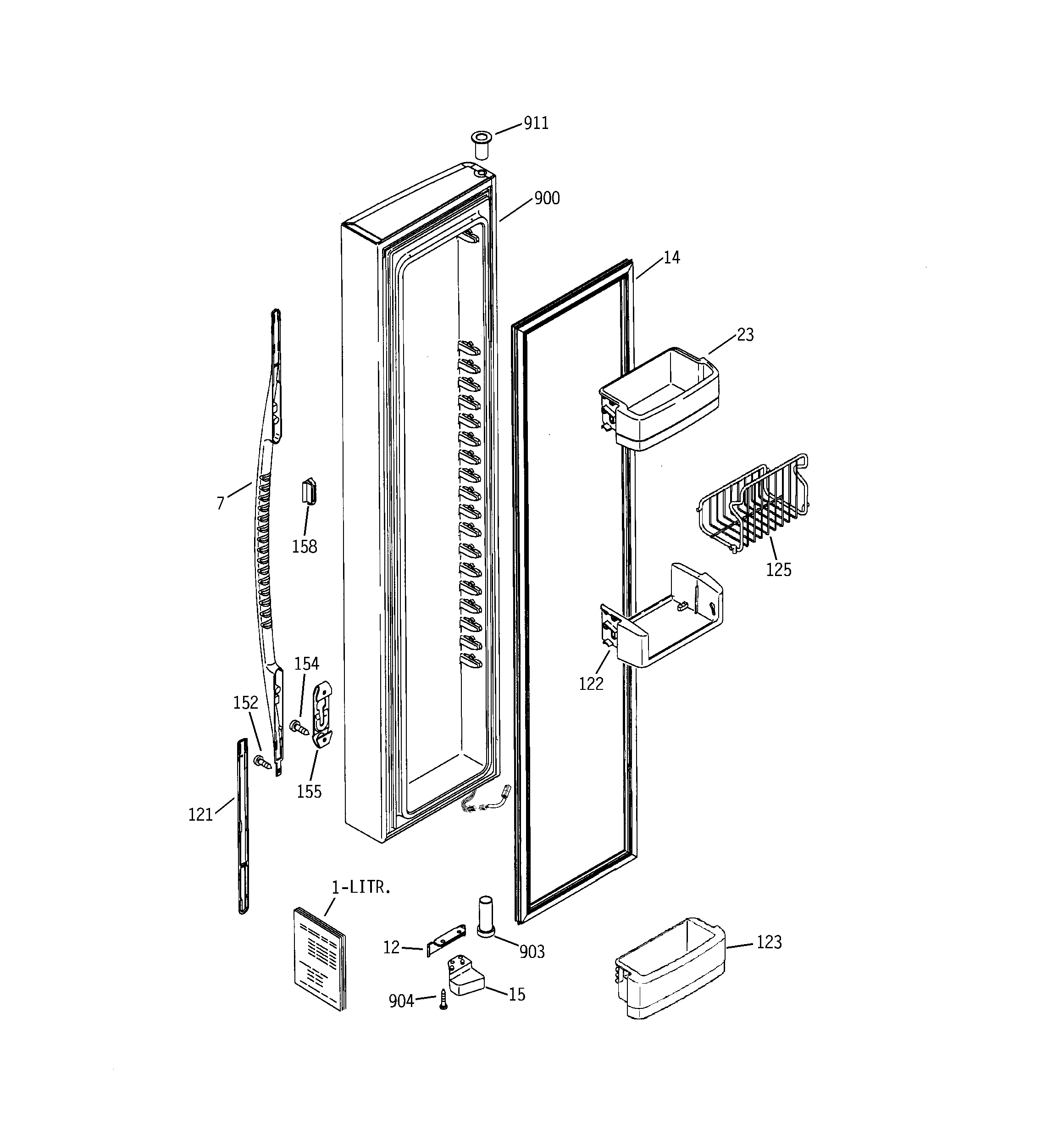 GE PSG25MCSACWW freezer door diagram