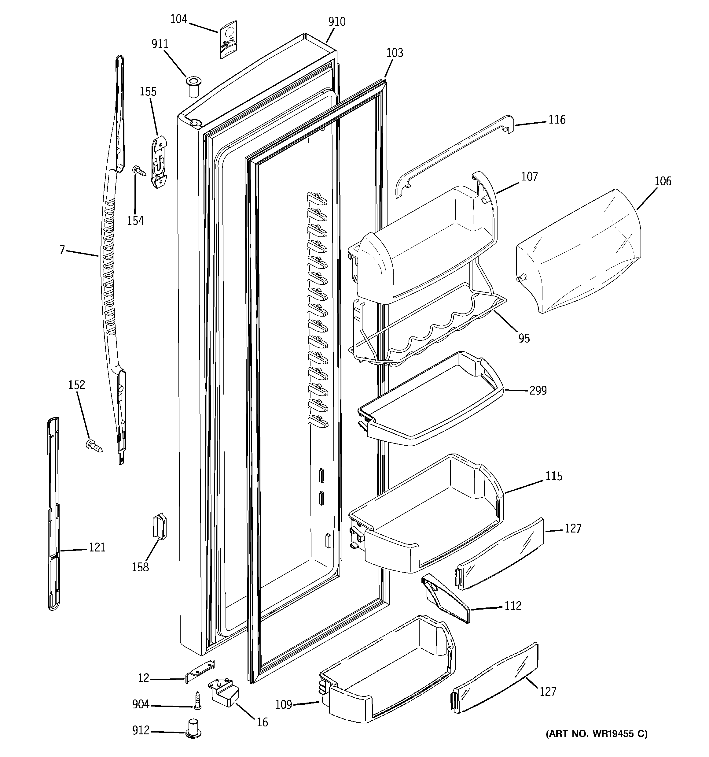 GE PSG25MCSACWW fresh food door diagram