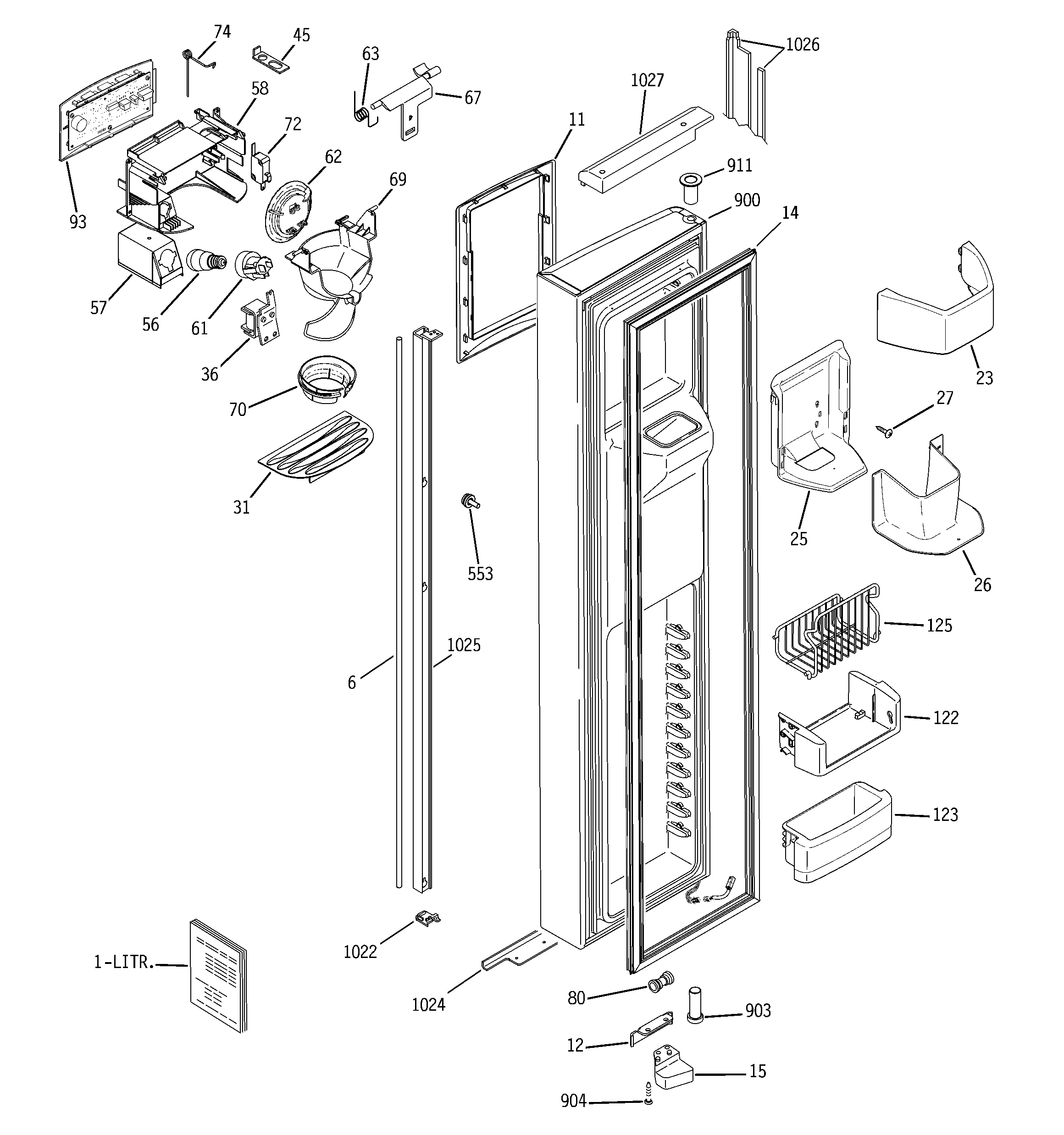 GE PSI23MGPCBB freezer door diagram