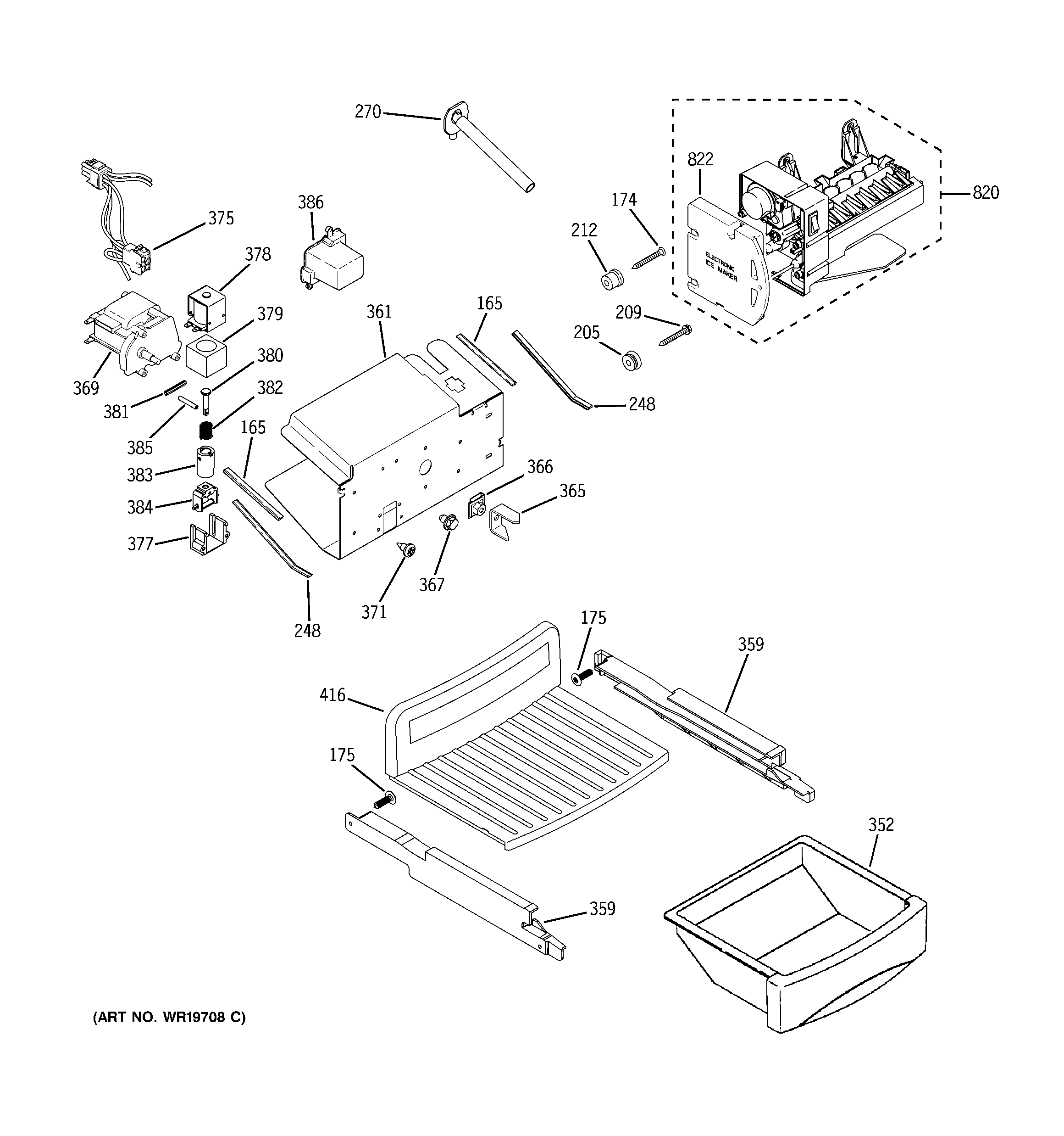 GE PSI23NCPCBB ice maker & dispenser diagram