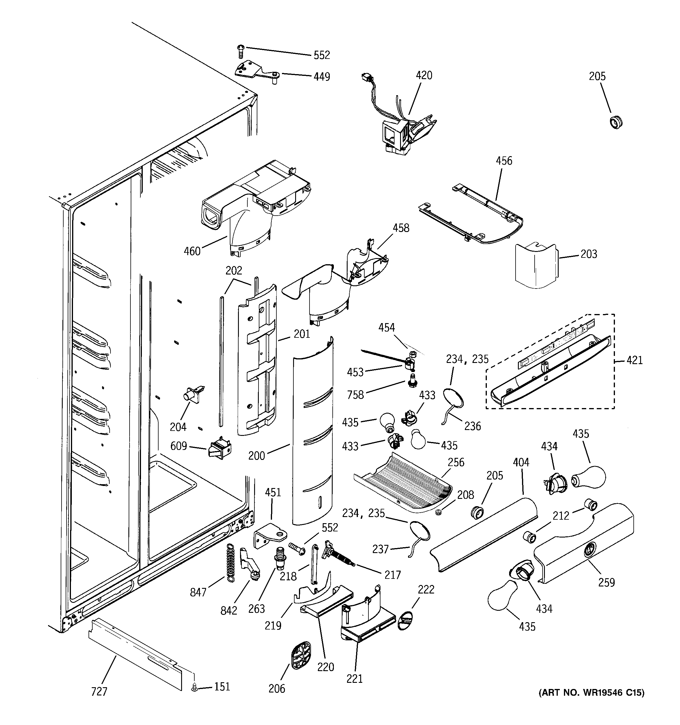 GE PSI23NCPCBB fresh food section diagram