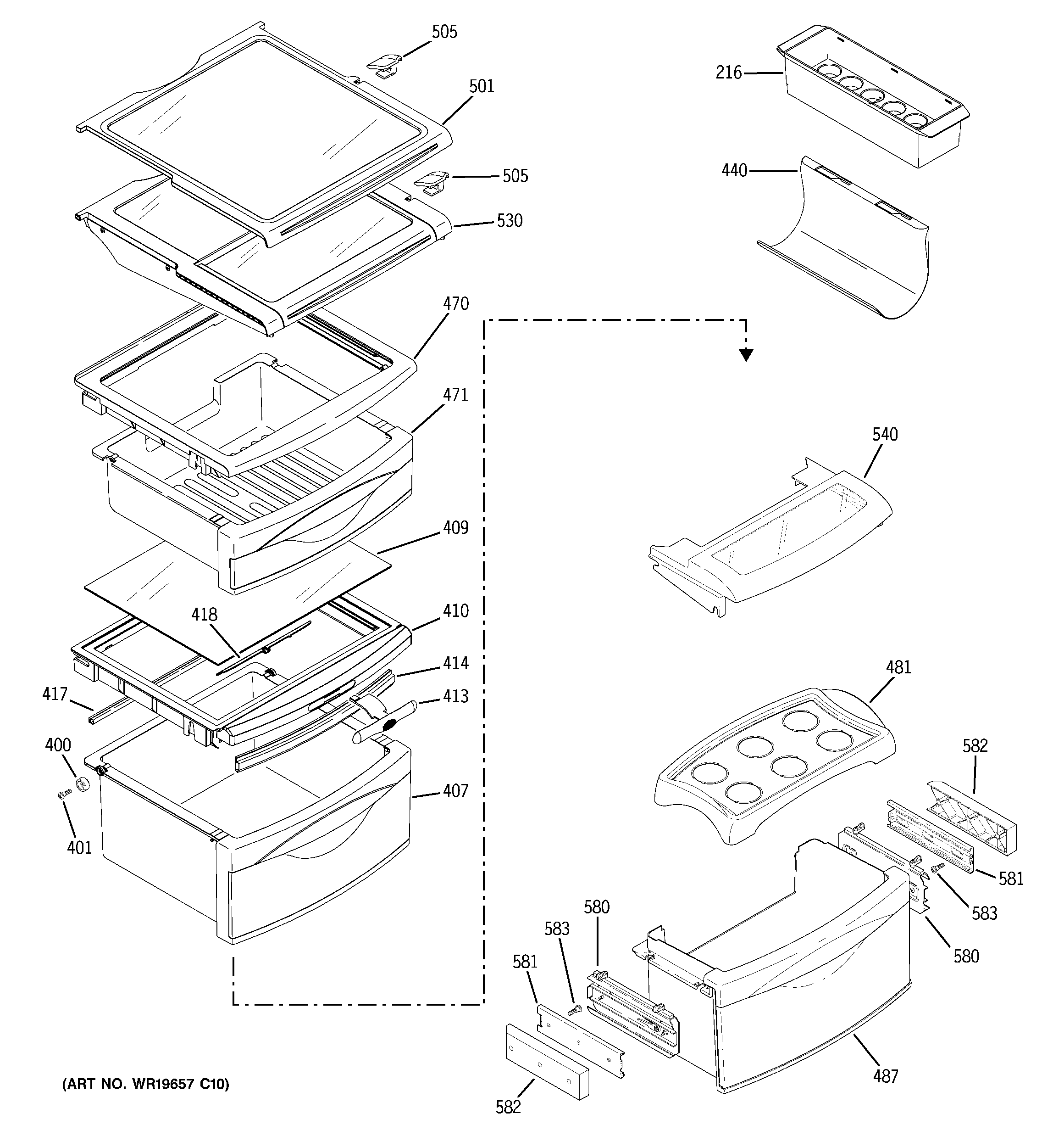 GE PSK29NHNDCCC fresh food shelves diagram