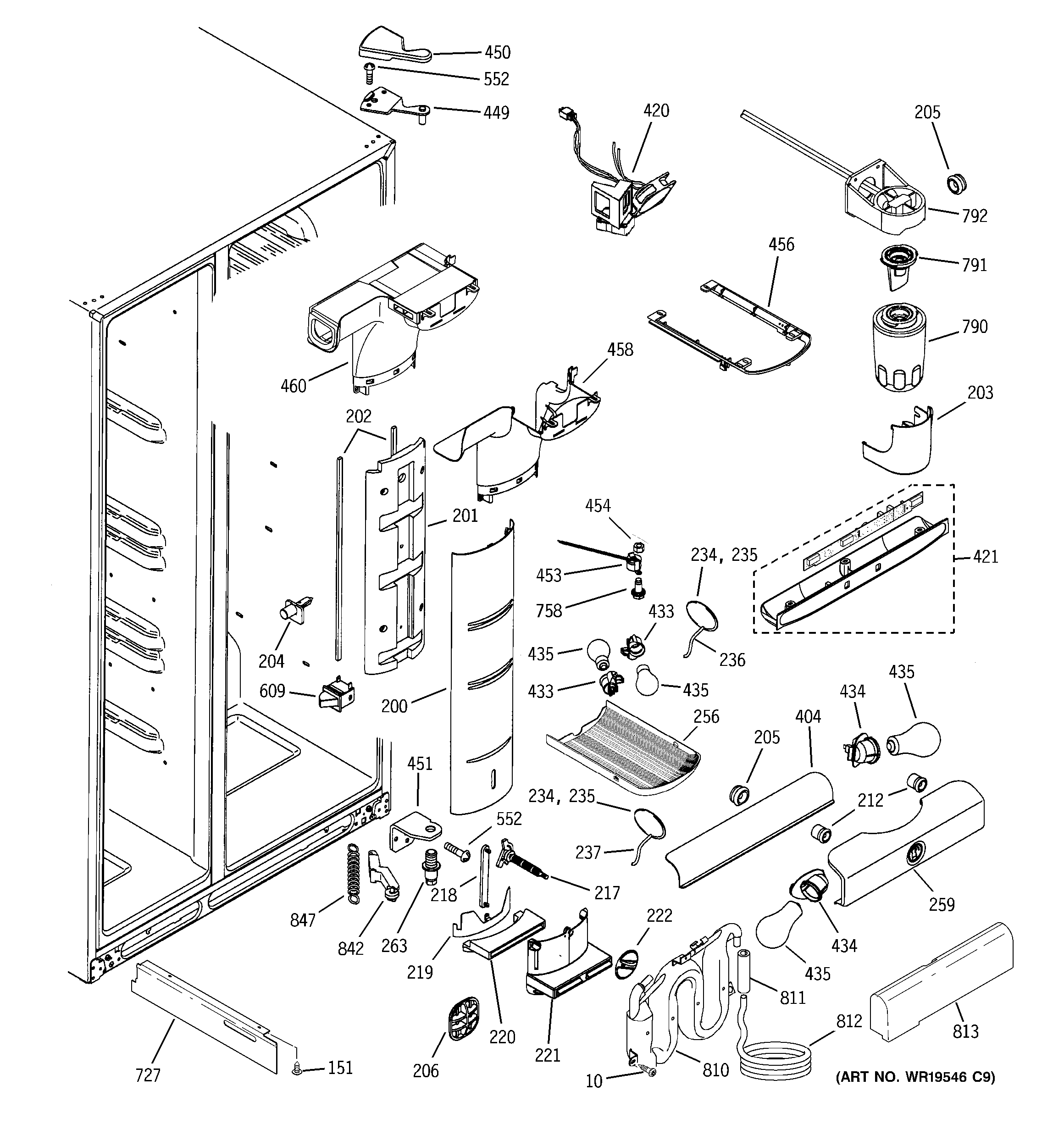 GE PSG25NGSACWW fresh food section diagram