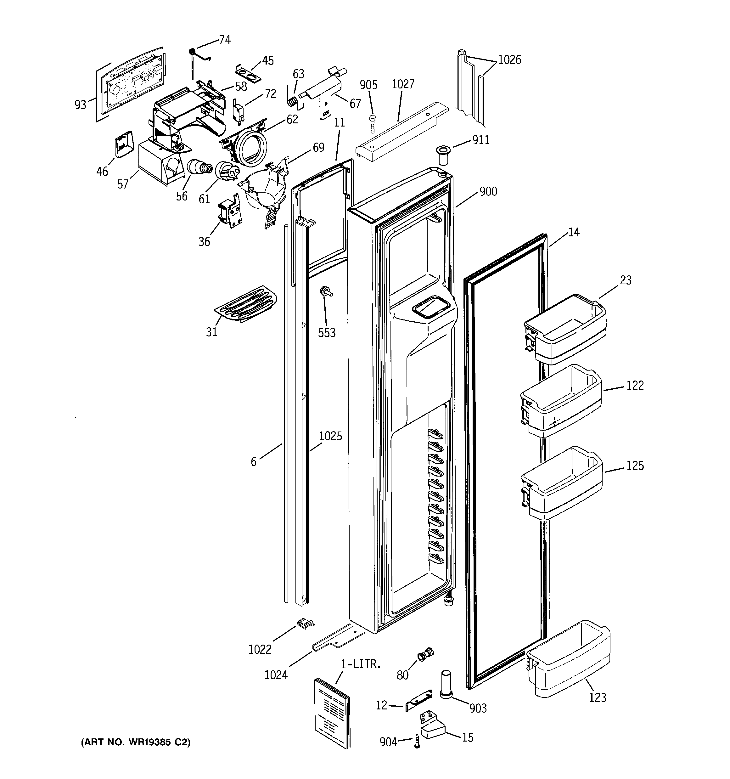GE PIG21MISAFWW freezer door diagram