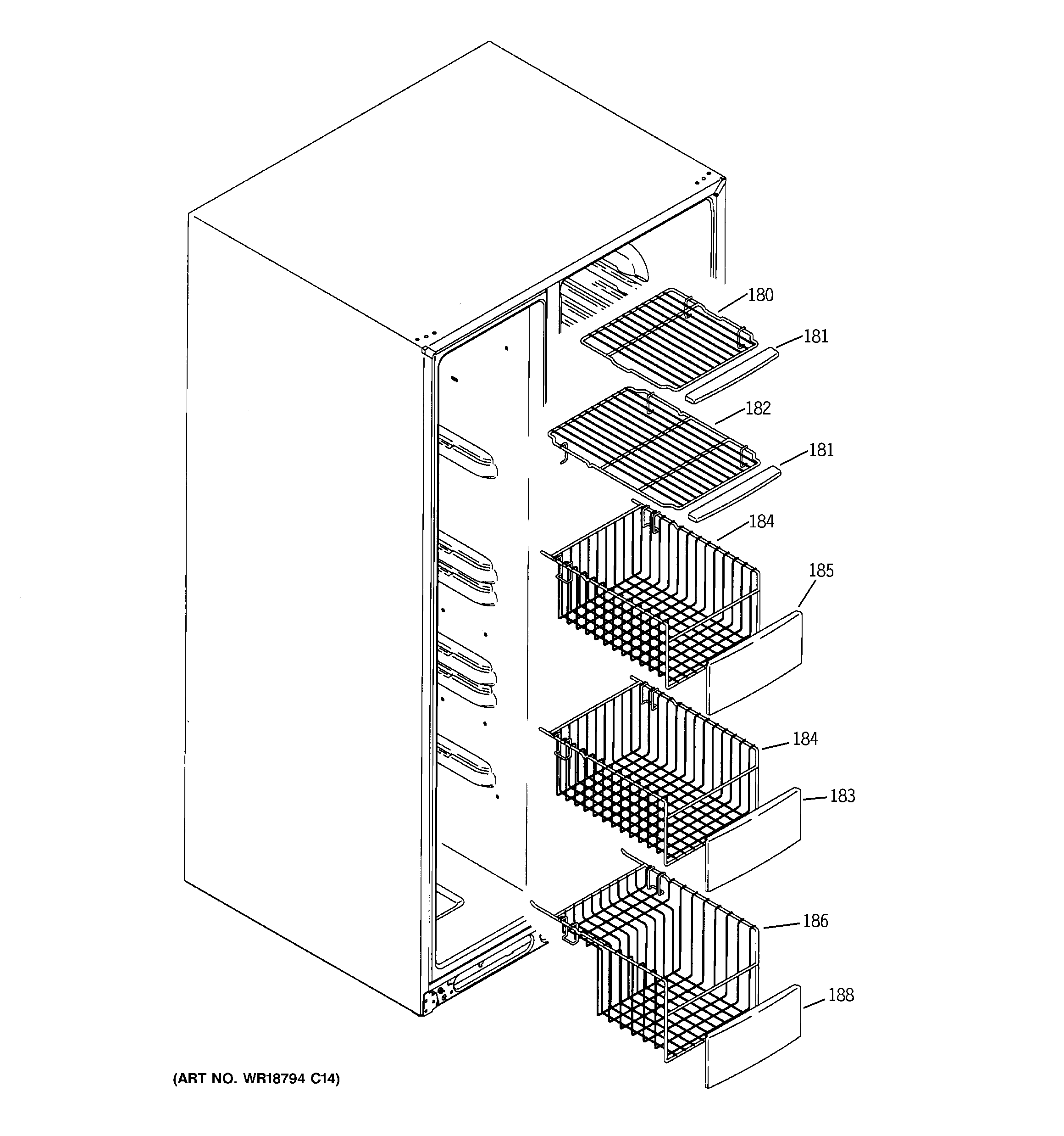 GE PIG21MISAFWW freezer shelves diagram