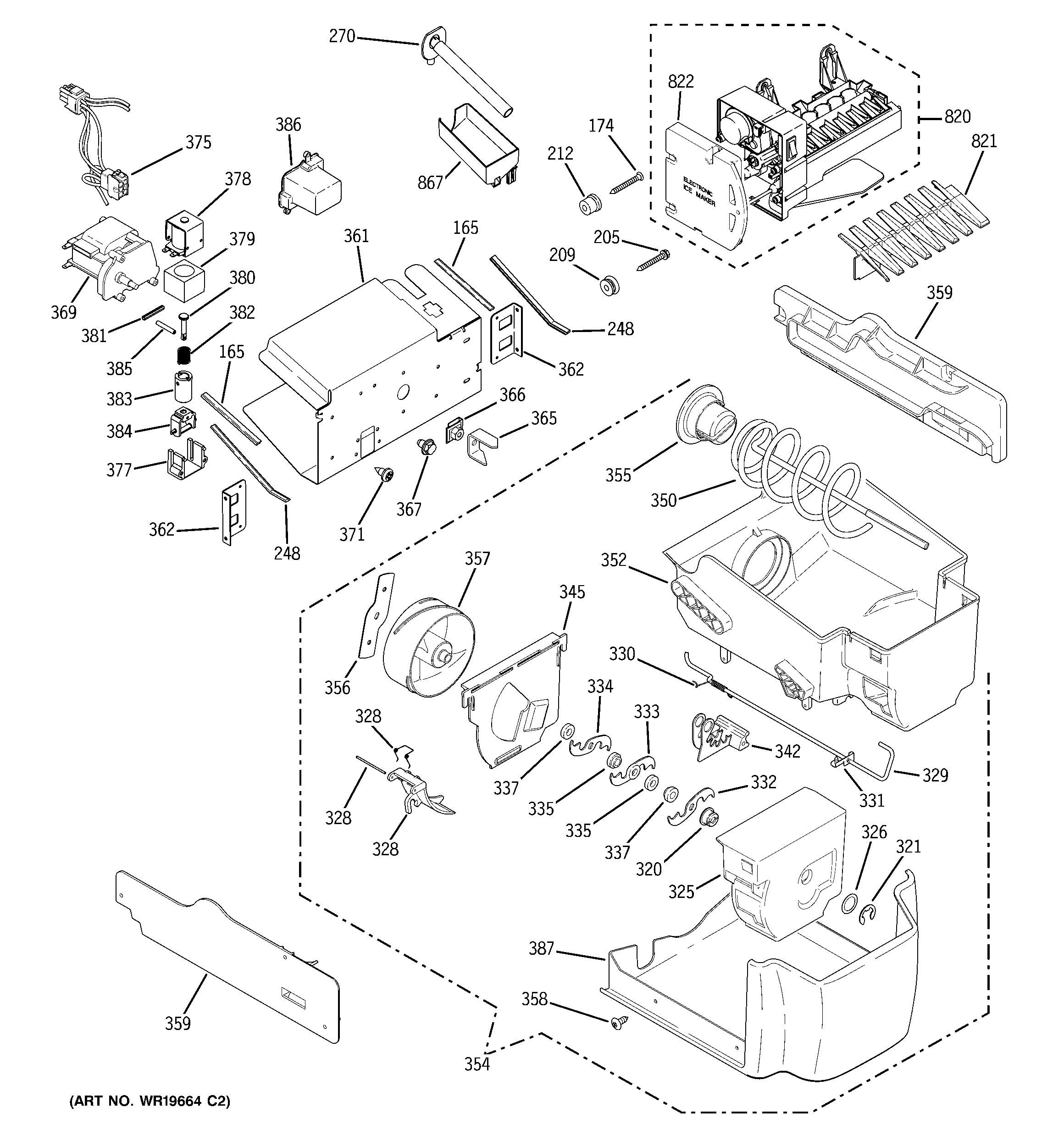 GE PSW26SGRCKSS ice maker & dispenser diagram