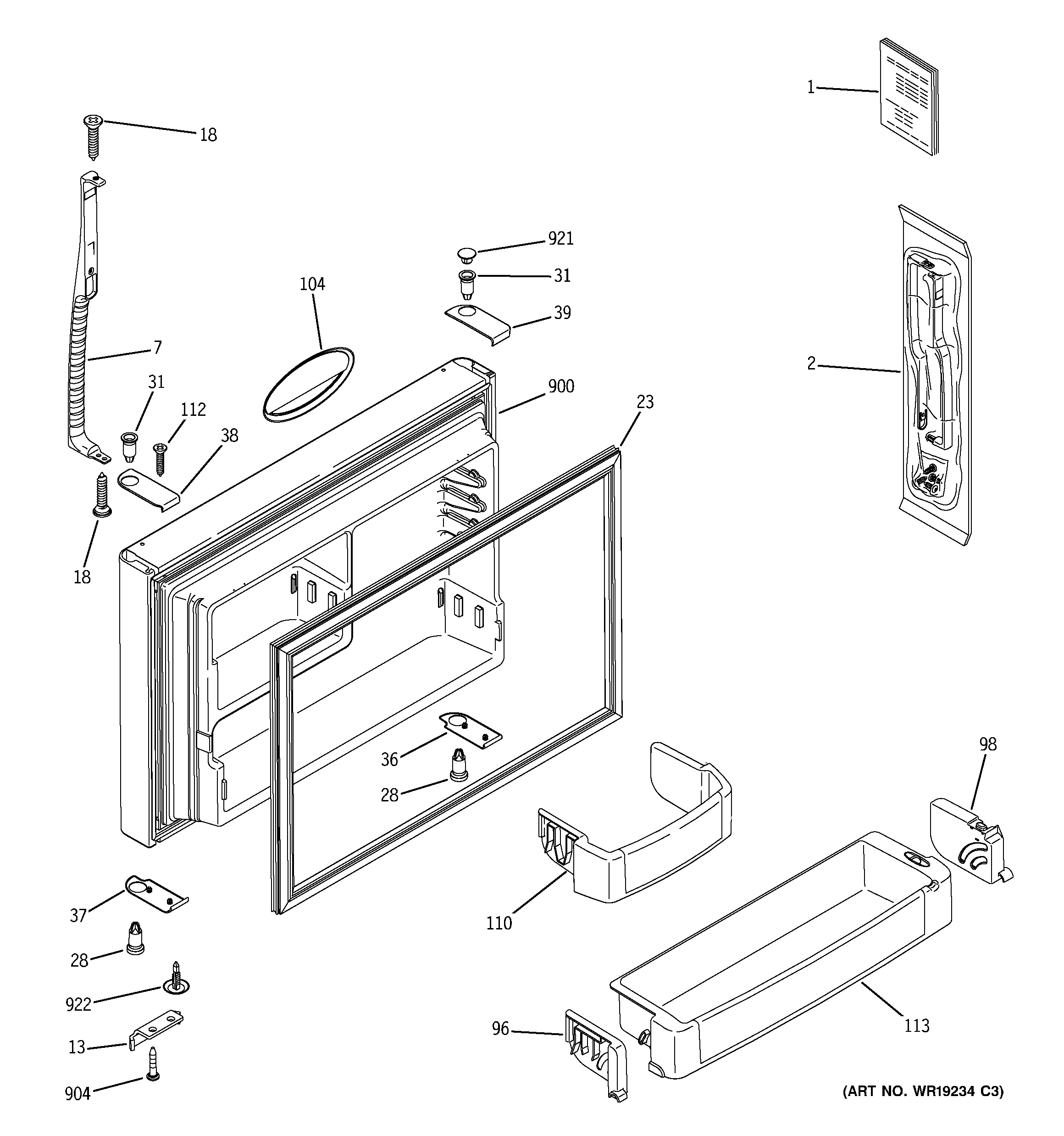 GE GTG25DBSARWW freezer door diagram