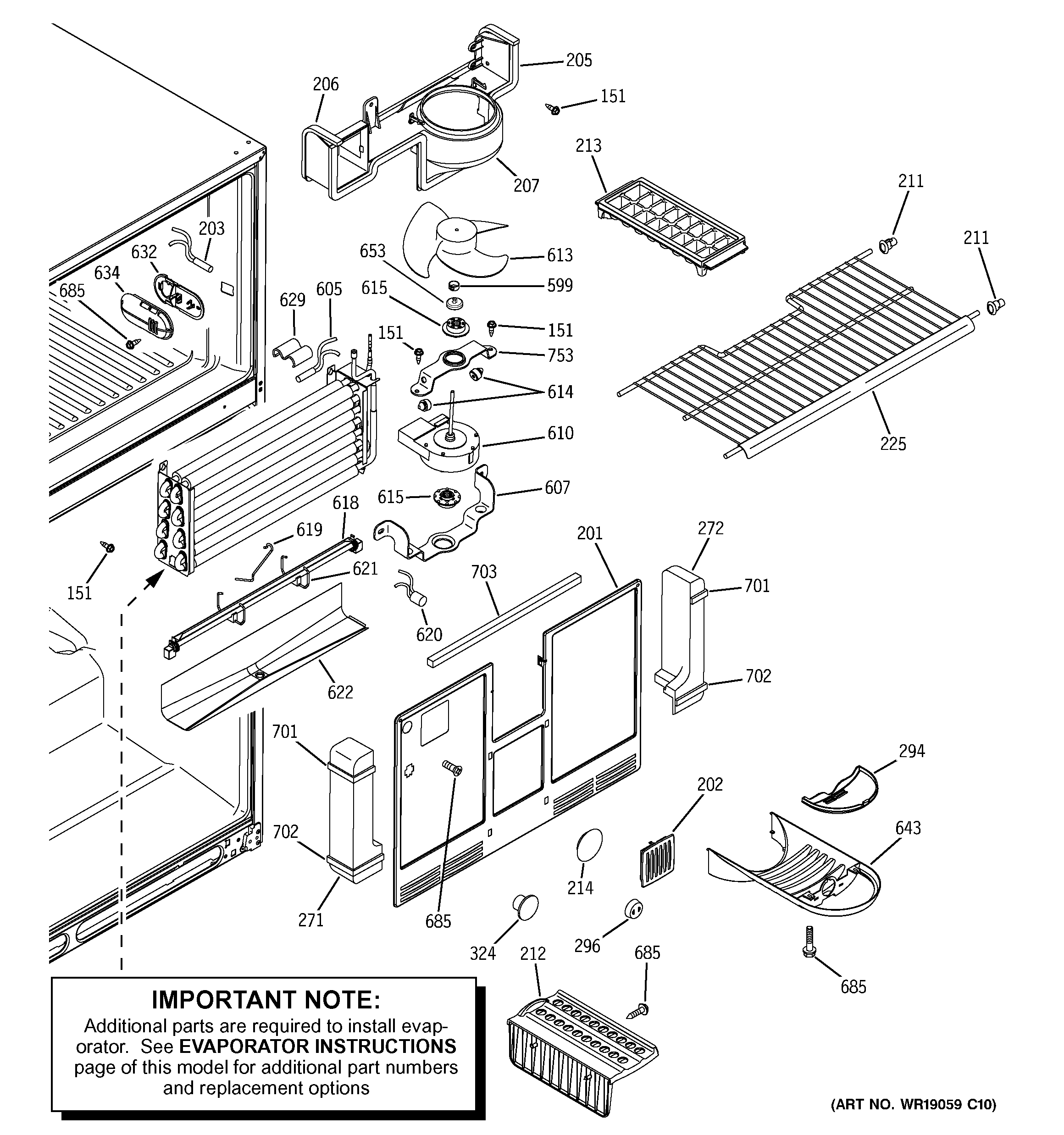 GE GTG25DBSARWW freezer section diagram
