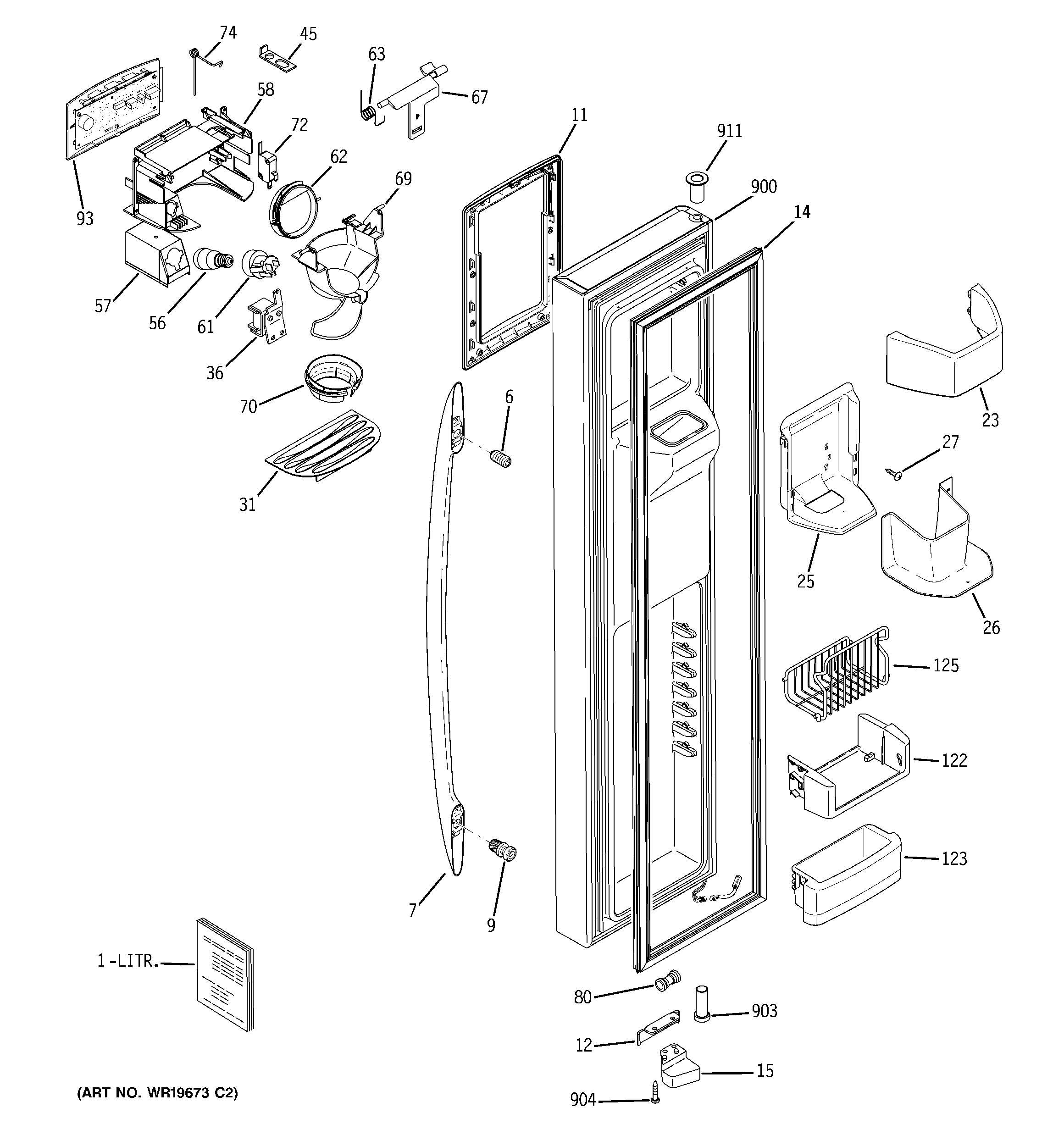 GE PSW26MSRCKSS freezer door diagram