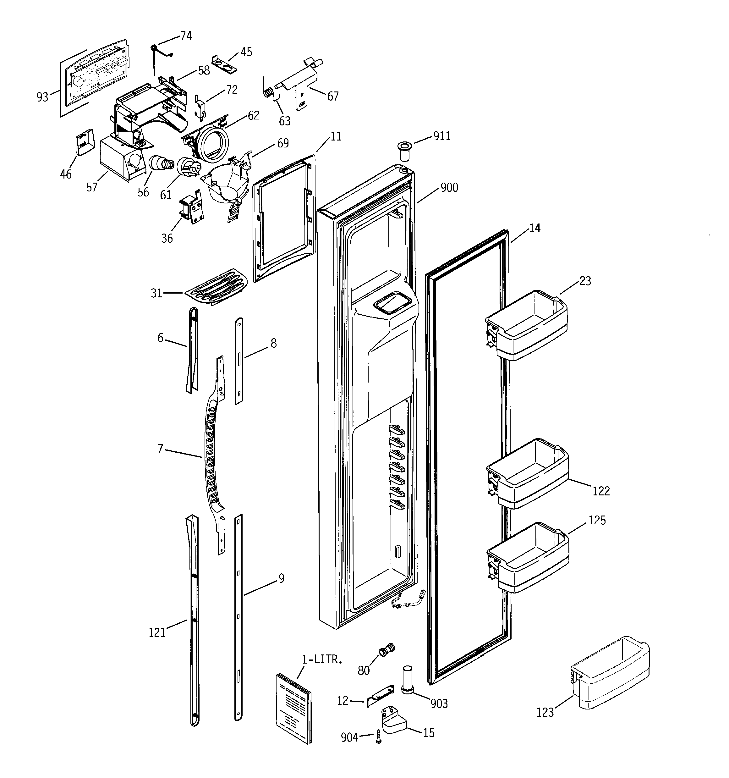 GE PCG21MISAFBB freezer door diagram