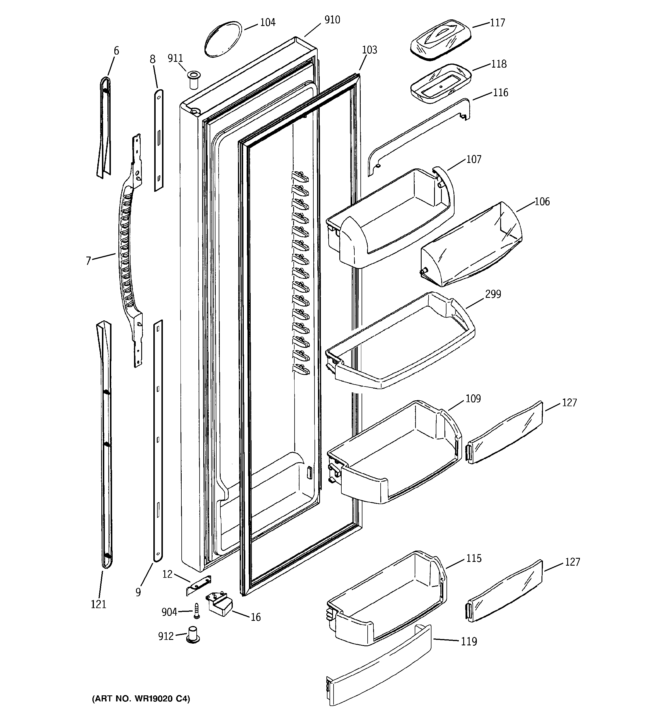 GE PCG21MISAFBB fresh food door diagram